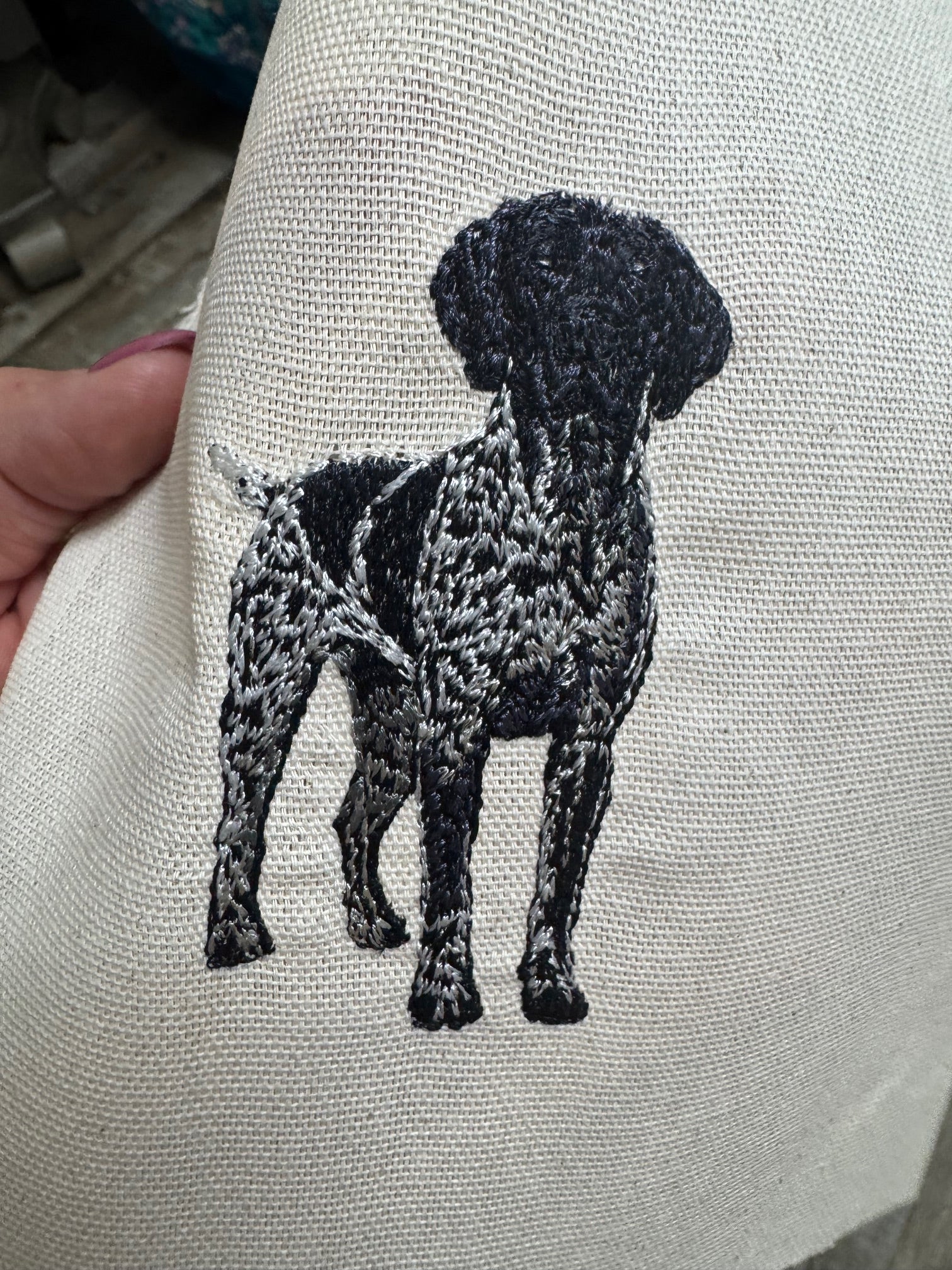 German Pointer Black Machine Embroidered Framed Art | Tabletop Decor for Home or Office