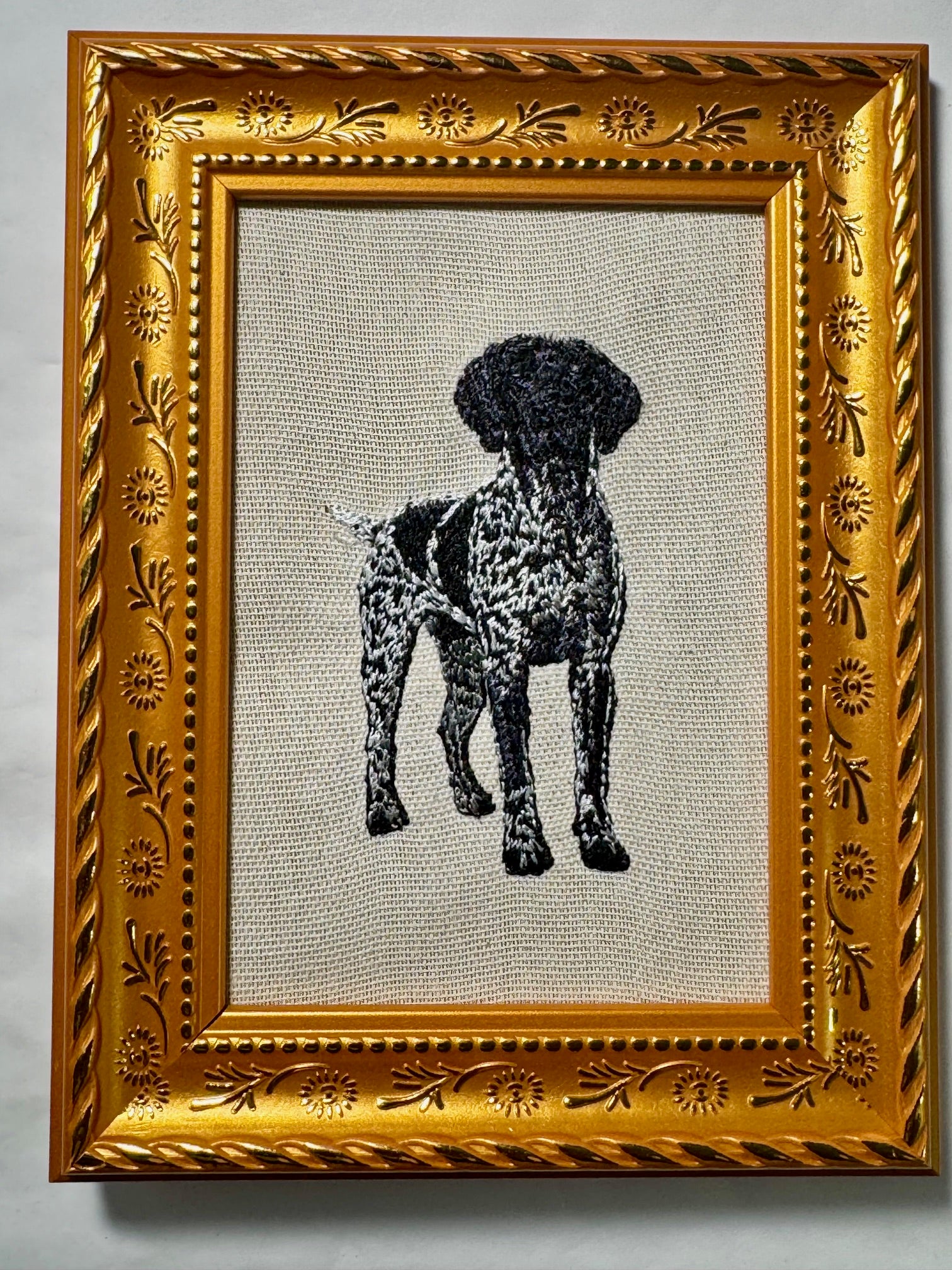 German Pointer Black Machine Embroidered Framed Art | Tabletop Decor for Home or Office