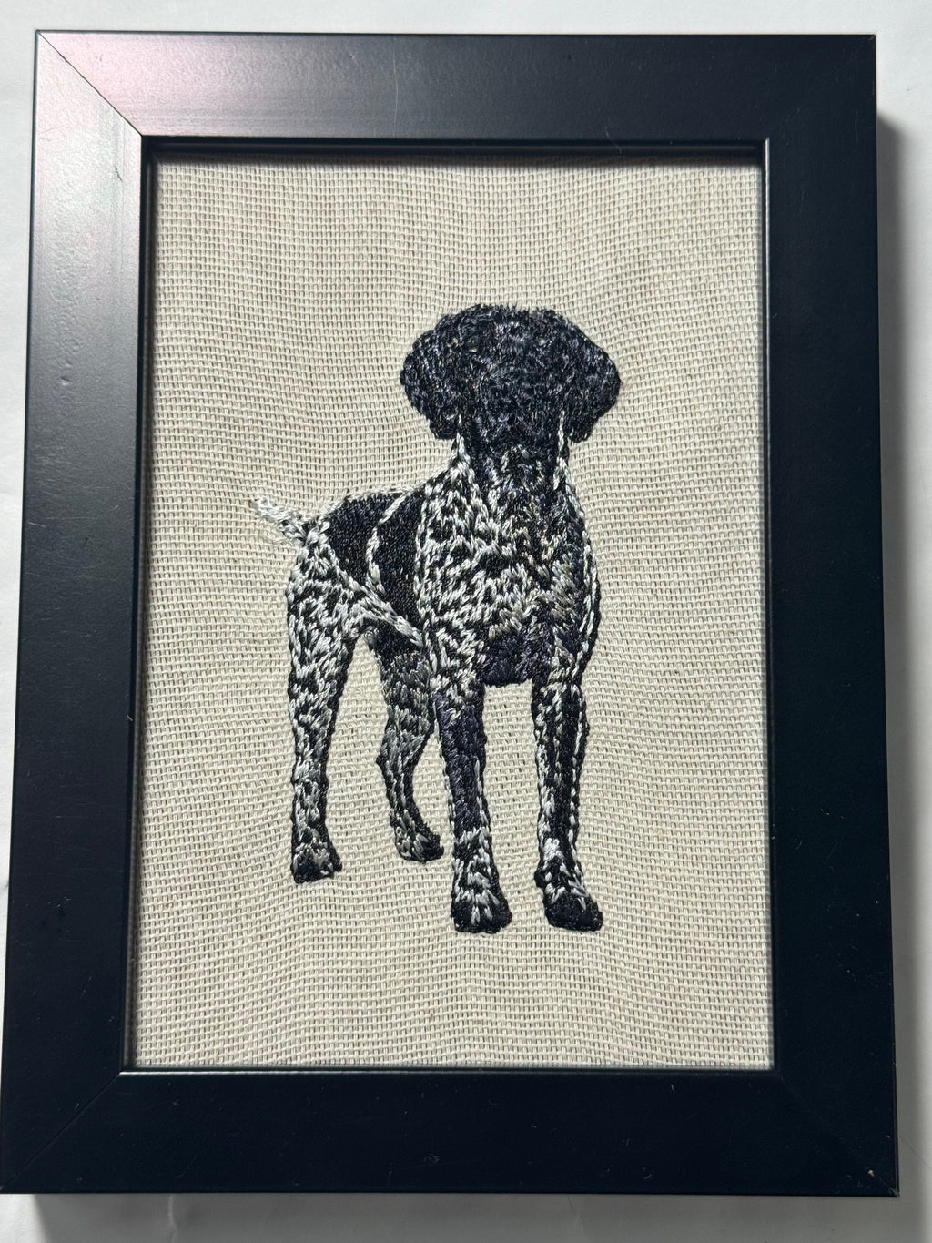 German Pointer Black Machine Embroidered Framed Art | Tabletop Decor for Home or Office