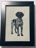 German Pointer Black Machine Embroidered Framed Art | Tabletop Decor for Home or Office