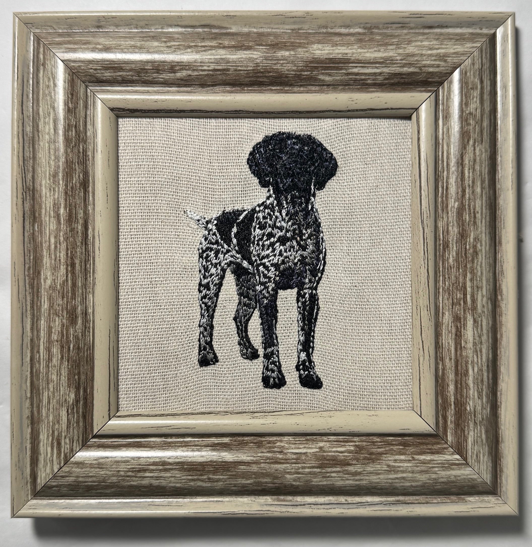 German Pointer Black Machine Embroidered Framed Art | Tabletop Decor for Home or Office