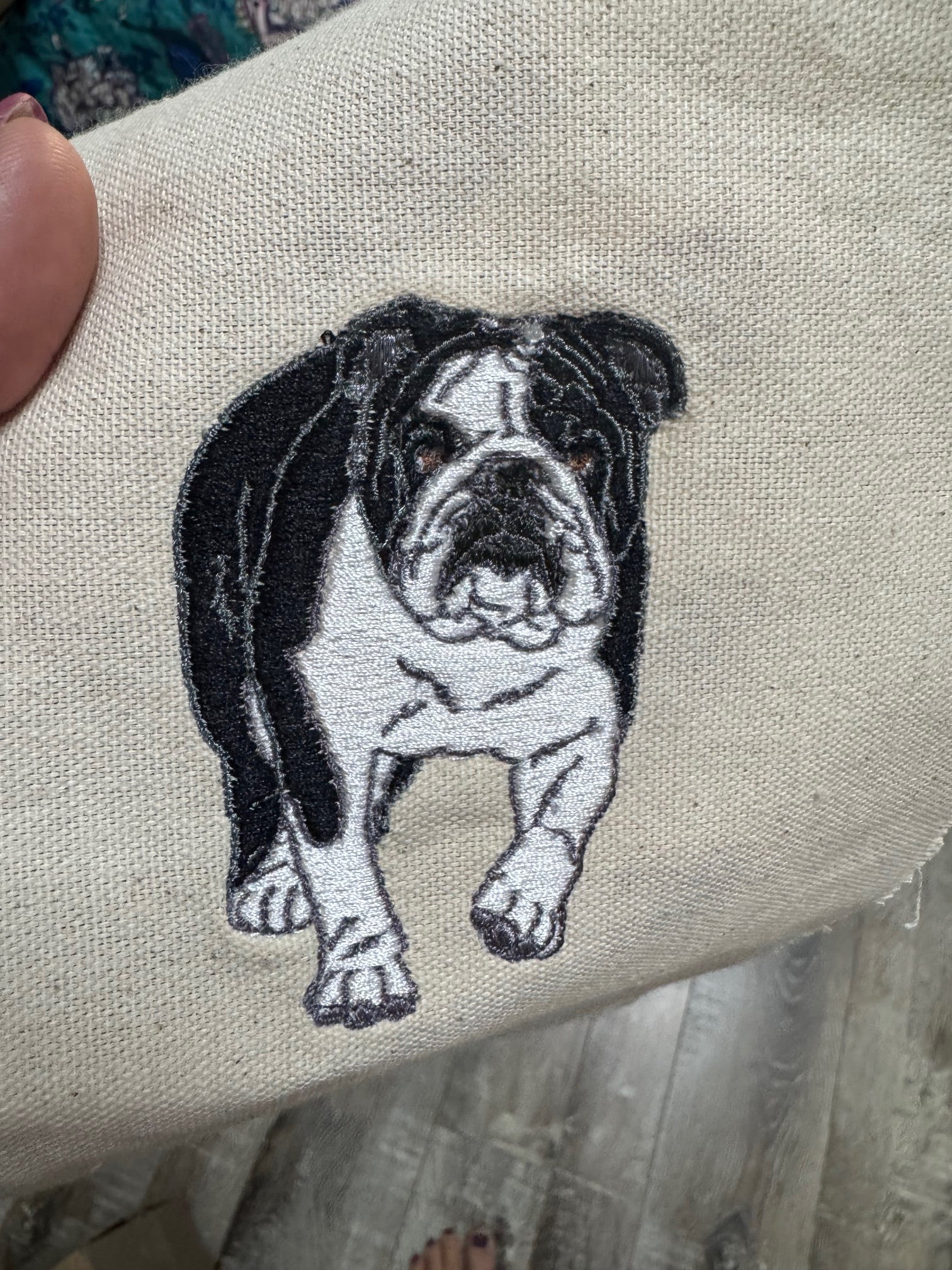 Bulldog Machine Embroidered Framed Art | Tabletop Decor for Home or Office