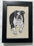 Bulldog Machine Embroidered Framed Art | Tabletop Decor for Home or Office