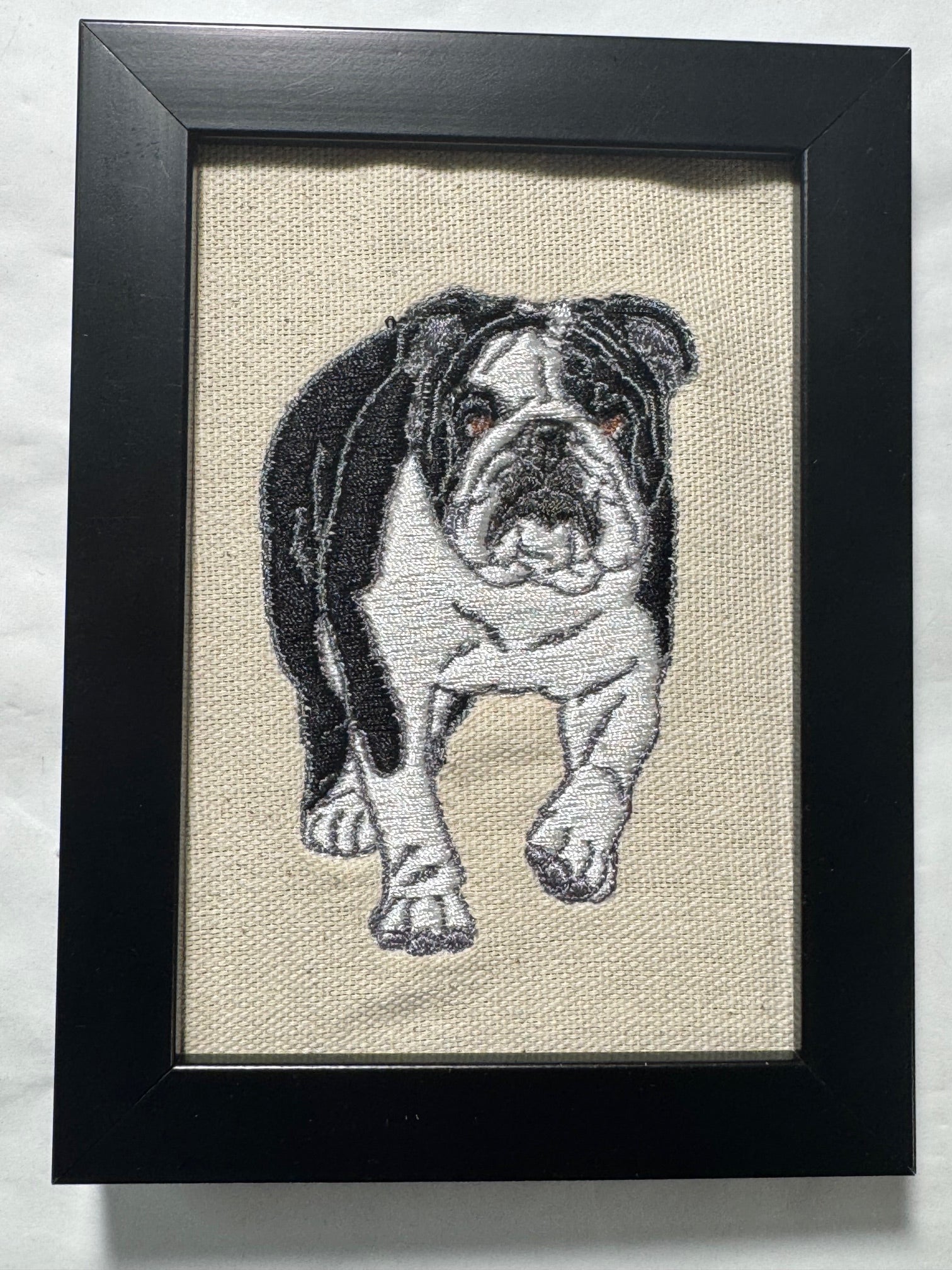 Bulldog Machine Embroidered Framed Art | Tabletop Decor for Home or Office