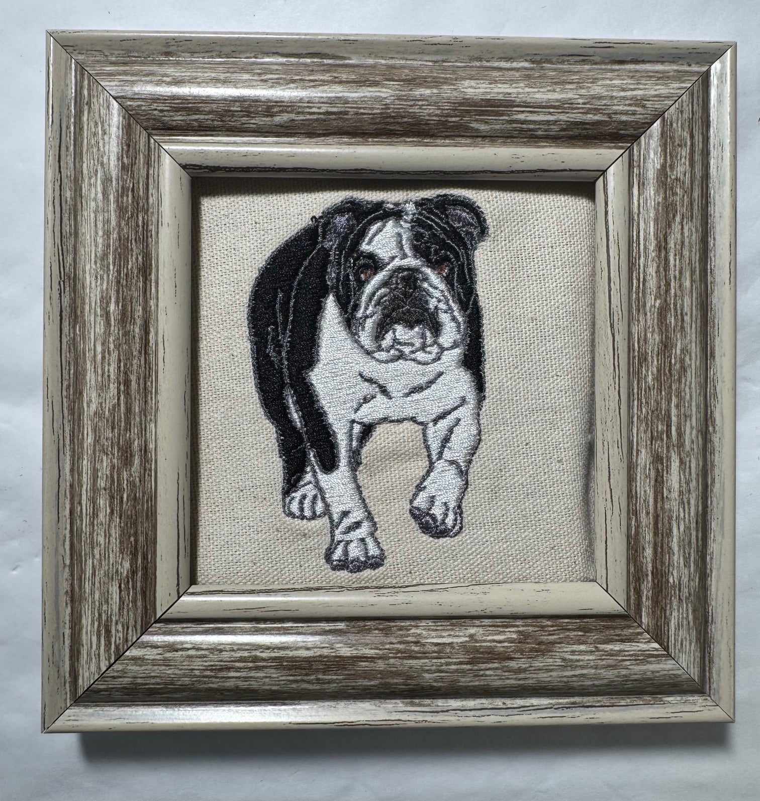 Bulldog Machine Embroidered Framed Art | Tabletop Decor for Home or Office