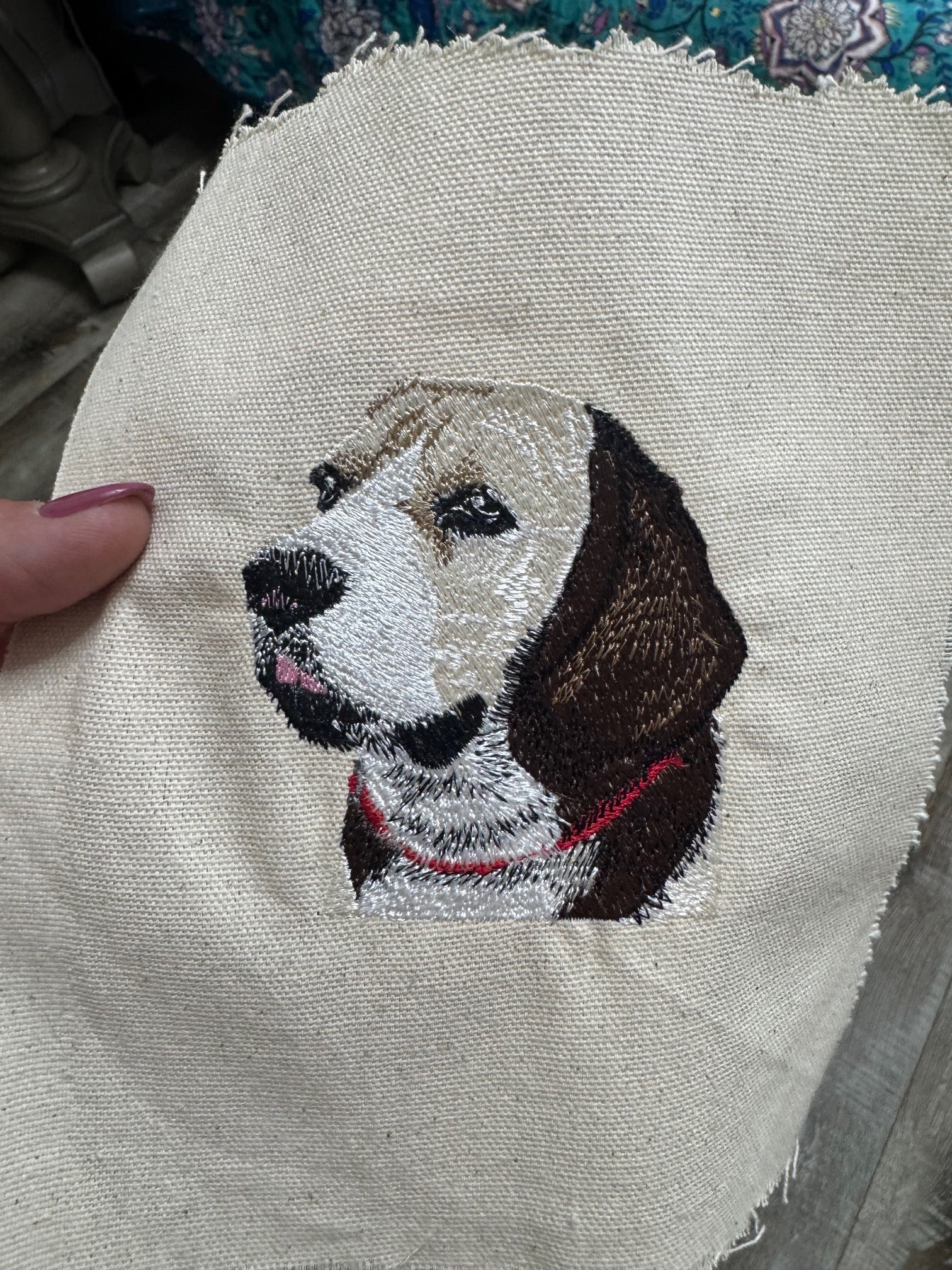 Beagle Machine Embroidered Framed Art | Tabletop Decor for Home or Office