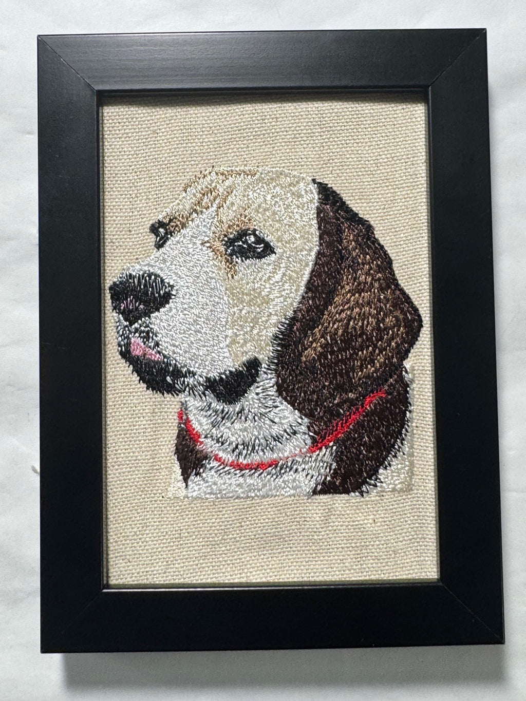 Beagle Machine Embroidered Framed Art | Tabletop Decor for Home or Office
