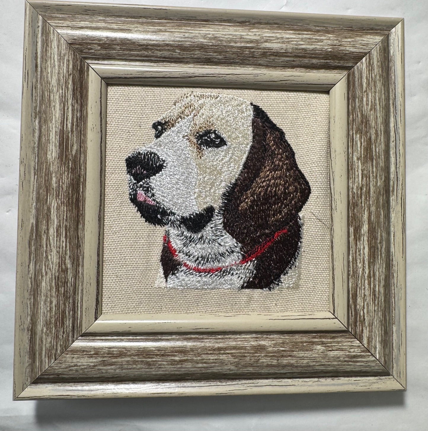 Beagle Machine Embroidered Framed Art | Tabletop Decor for Home or Office