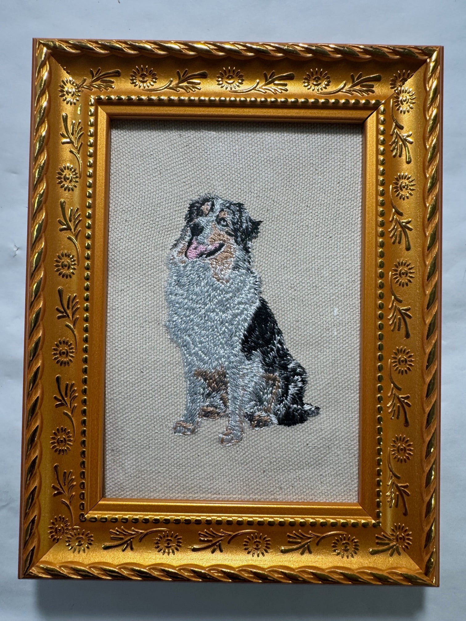 Australian Shepherd Machine Embroidered Framed Art | Tabletop Decor for Home or Office