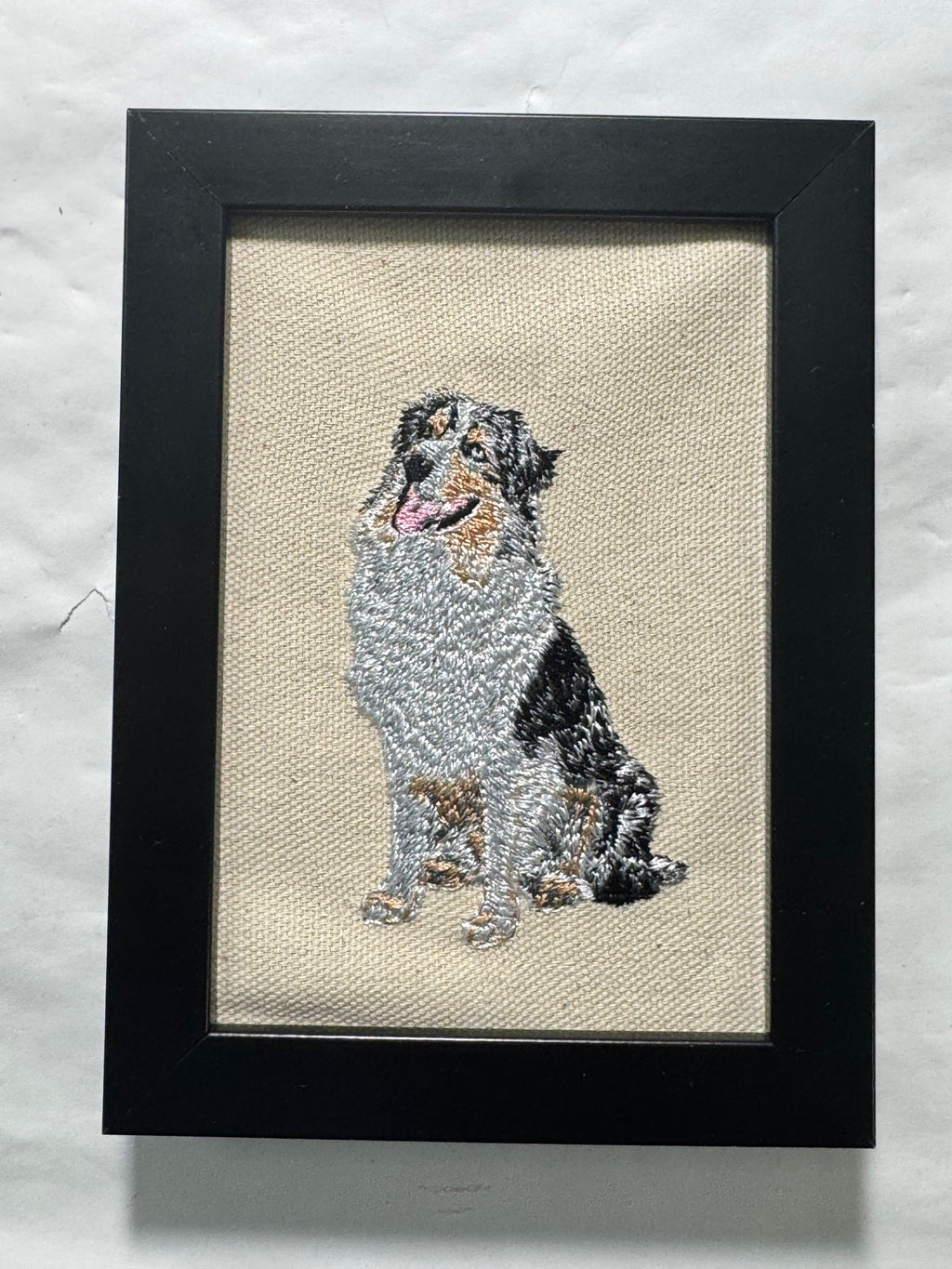 Australian Shepherd Machine Embroidered Framed Art | Tabletop Decor for Home or Office