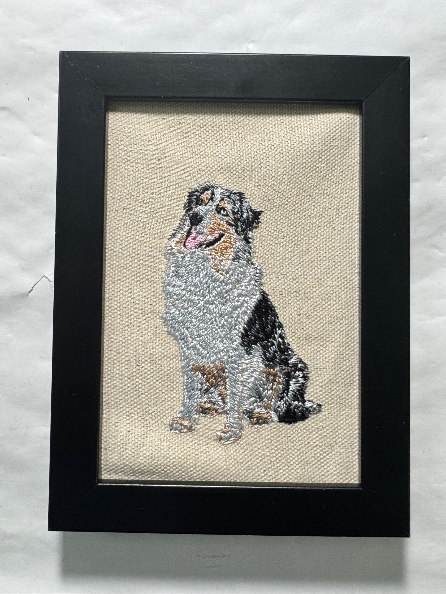 Australian Shepherd Machine Embroidered Framed Art | Tabletop Decor for Home or Office
