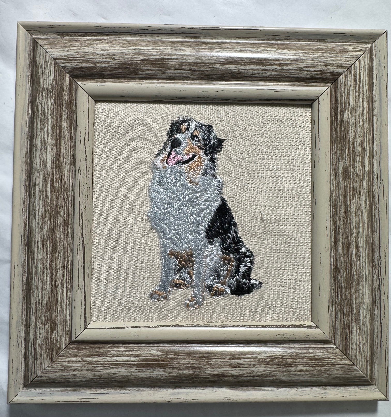 Australian Shepherd Machine Embroidered Framed Art | Tabletop Decor for Home or Office