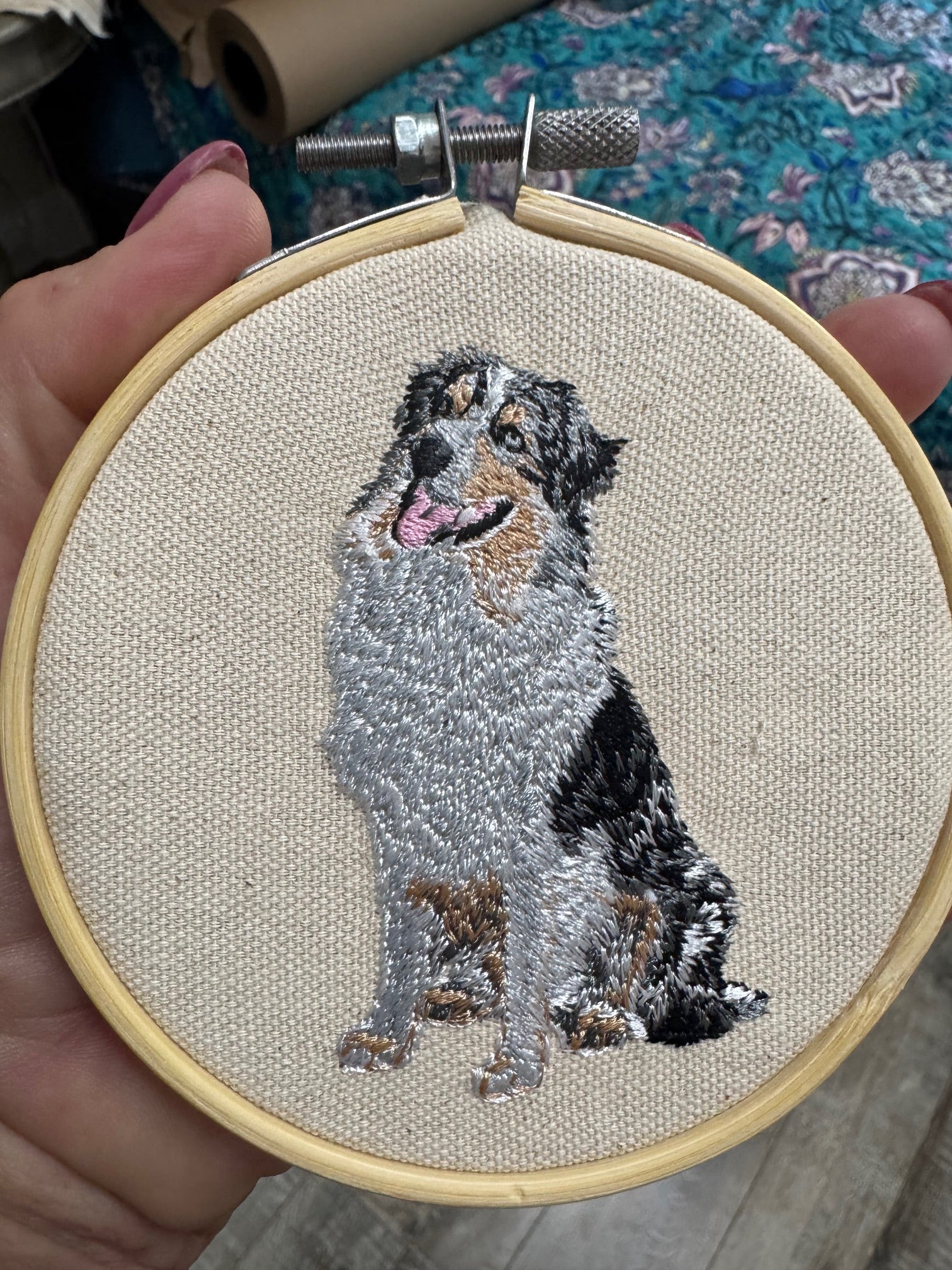 Australian Shepherd Machine Embroidered Framed Art | Tabletop Decor for Home or Office