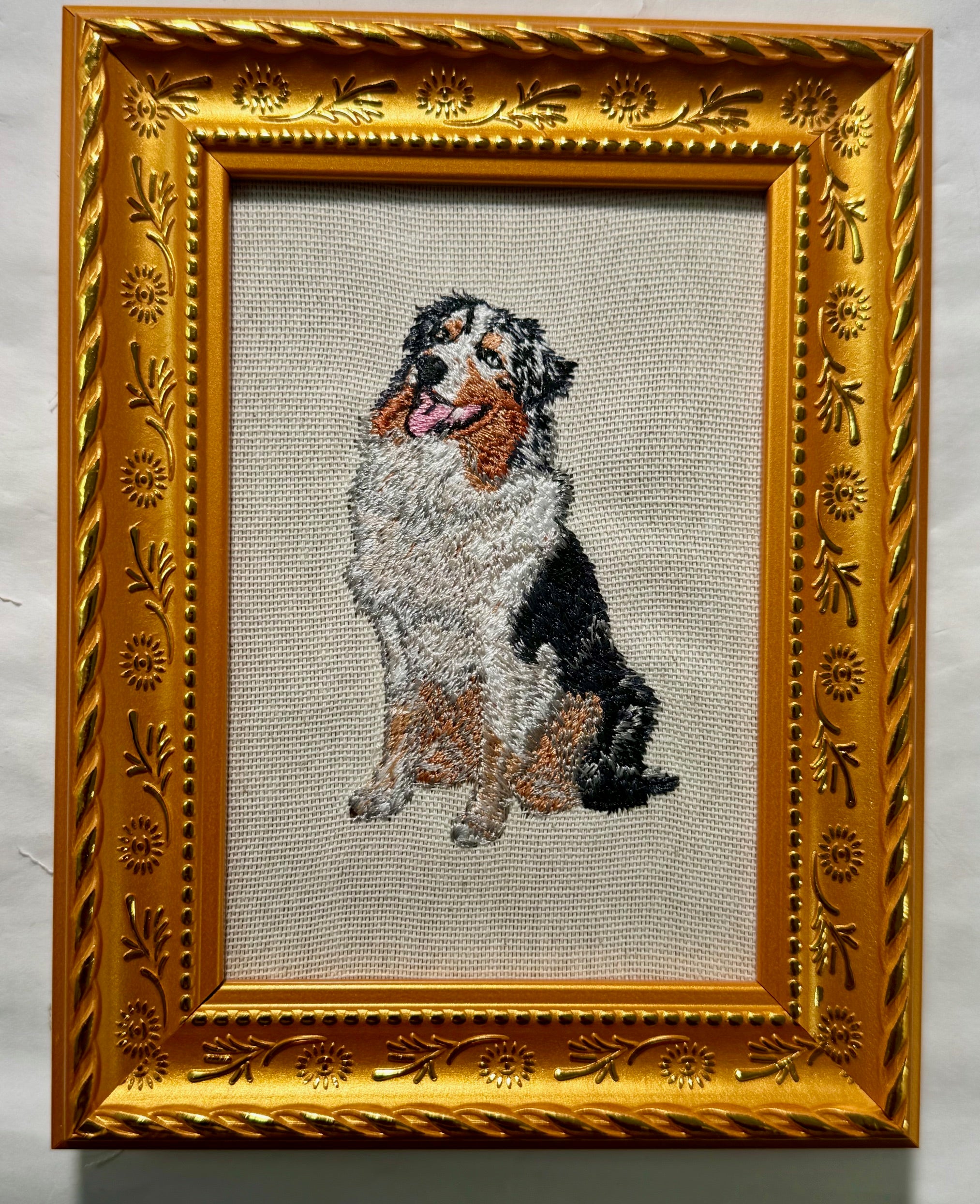 Australian Shepherd Machine Embroidered Framed Art | Tabletop Decor for Home or Office