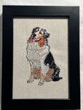 Australian Shepherd Machine Embroidered Framed Art | Tabletop Decor for Home or Office