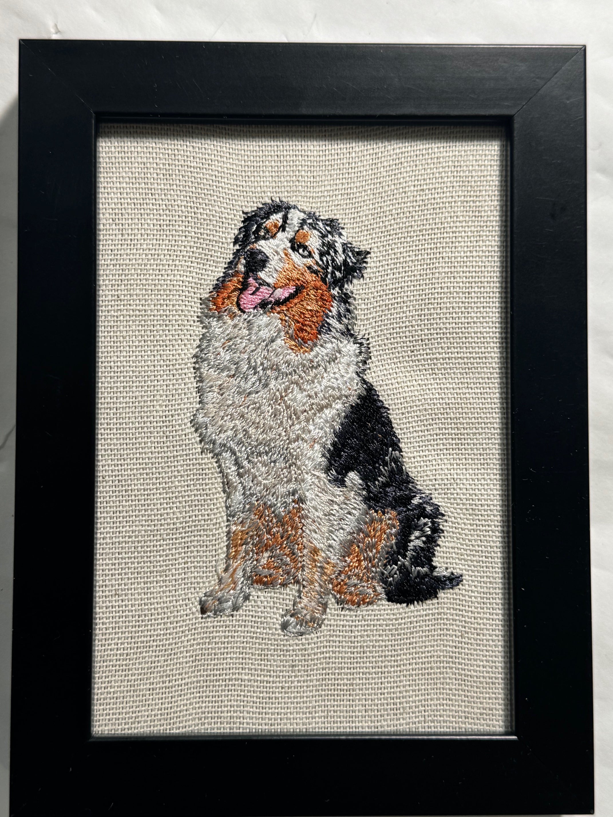 Australian Shepherd Machine Embroidered Framed Art | Tabletop Decor for Home or Office