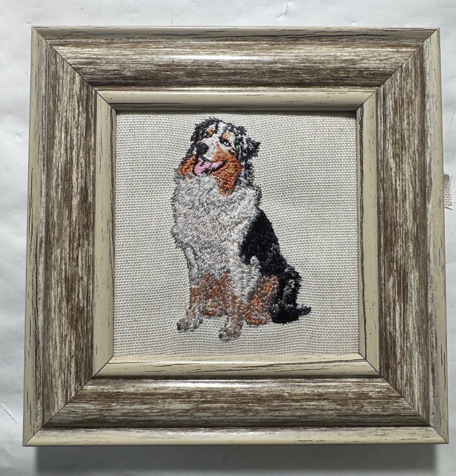Australian Shepherd Machine Embroidered Framed Art | Tabletop Decor for Home or Office