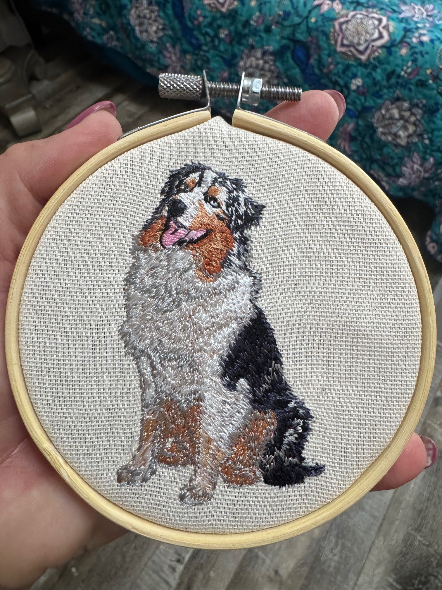 Australian Shepherd Machine Embroidered Framed Art | Tabletop Decor for Home or Office