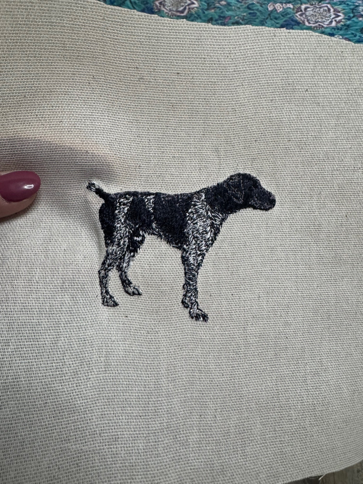 German Pointer Black Machine Embroidered Framed Art | Tabletop Decor for Home or Office