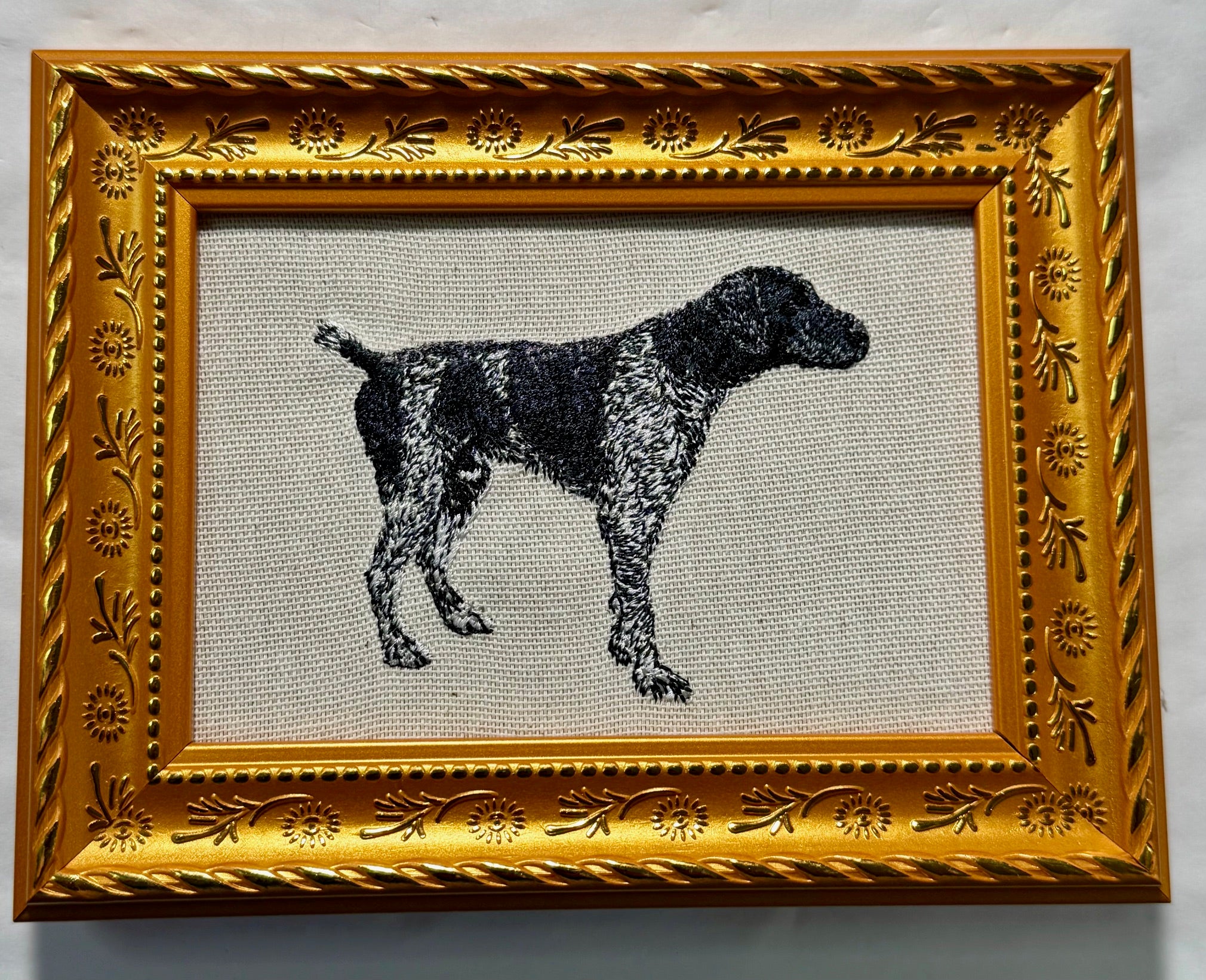 German Pointer Black Machine Embroidered Framed Art | Tabletop Decor for Home or Office