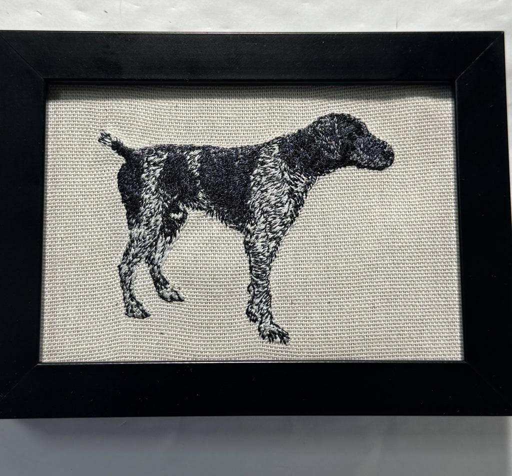 German Pointer Black Machine Embroidered Framed Art | Tabletop Decor for Home or Office