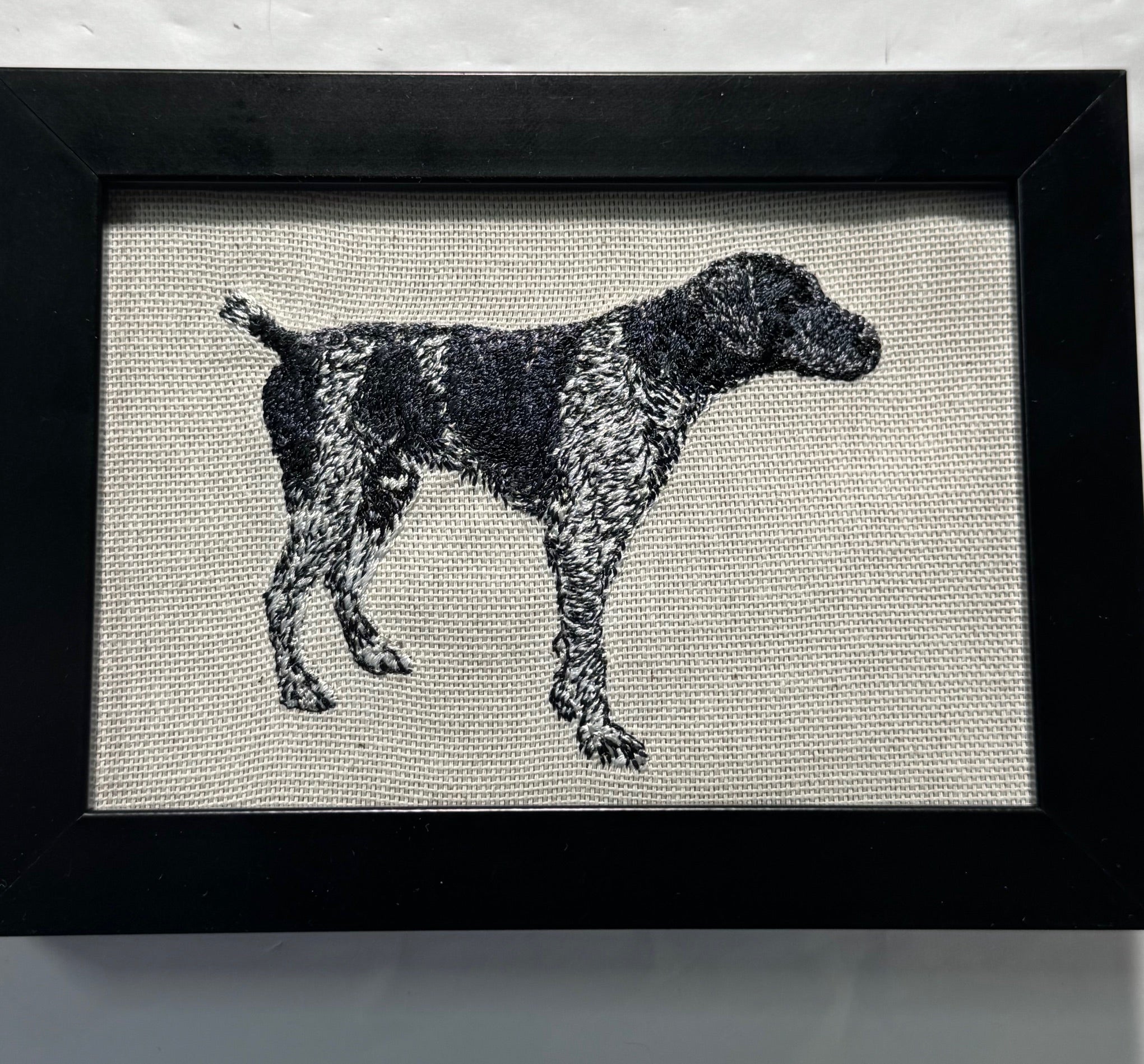 German Pointer Black Machine Embroidered Framed Art | Tabletop Decor for Home or Office