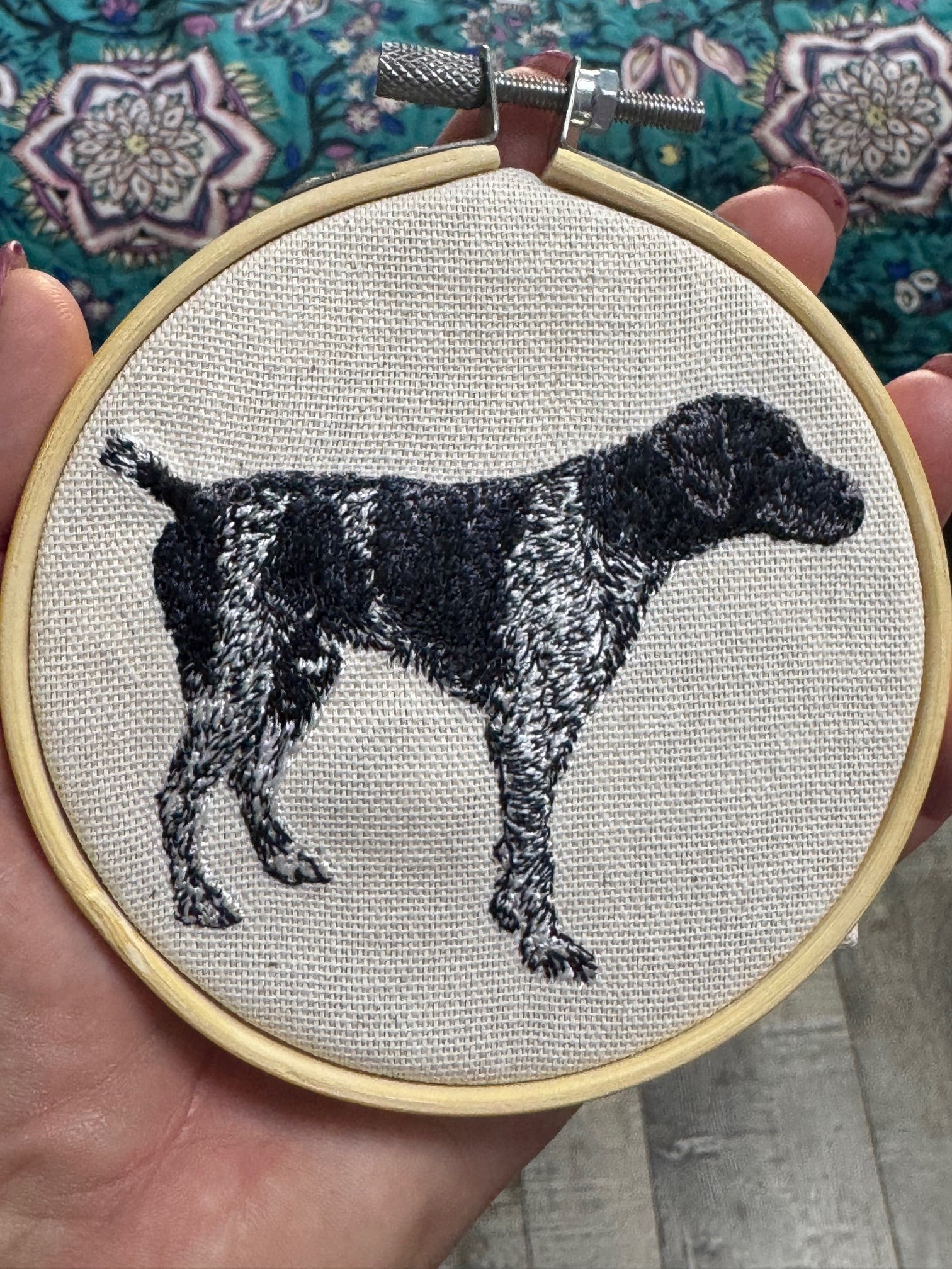 German Pointer Black Machine Embroidered Framed Art | Tabletop Decor for Home or Office