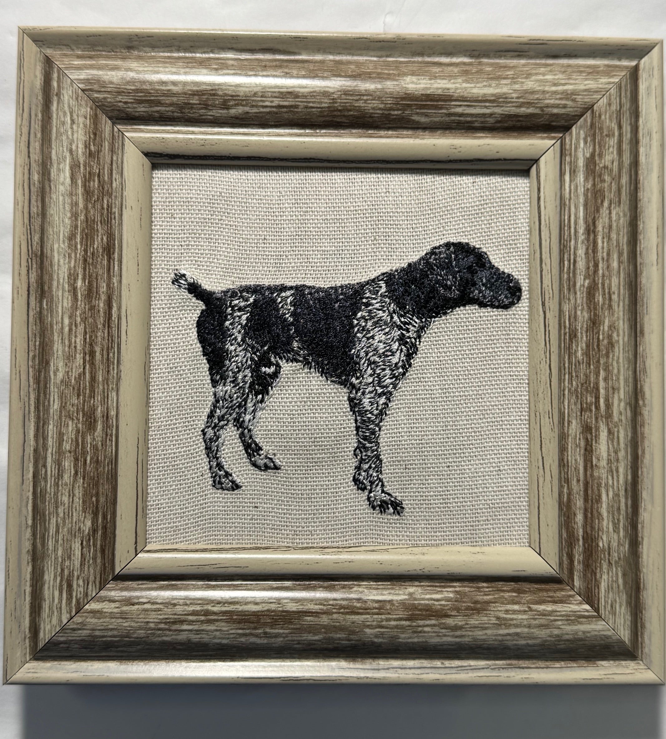 German Pointer Black Machine Embroidered Framed Art | Tabletop Decor for Home or Office