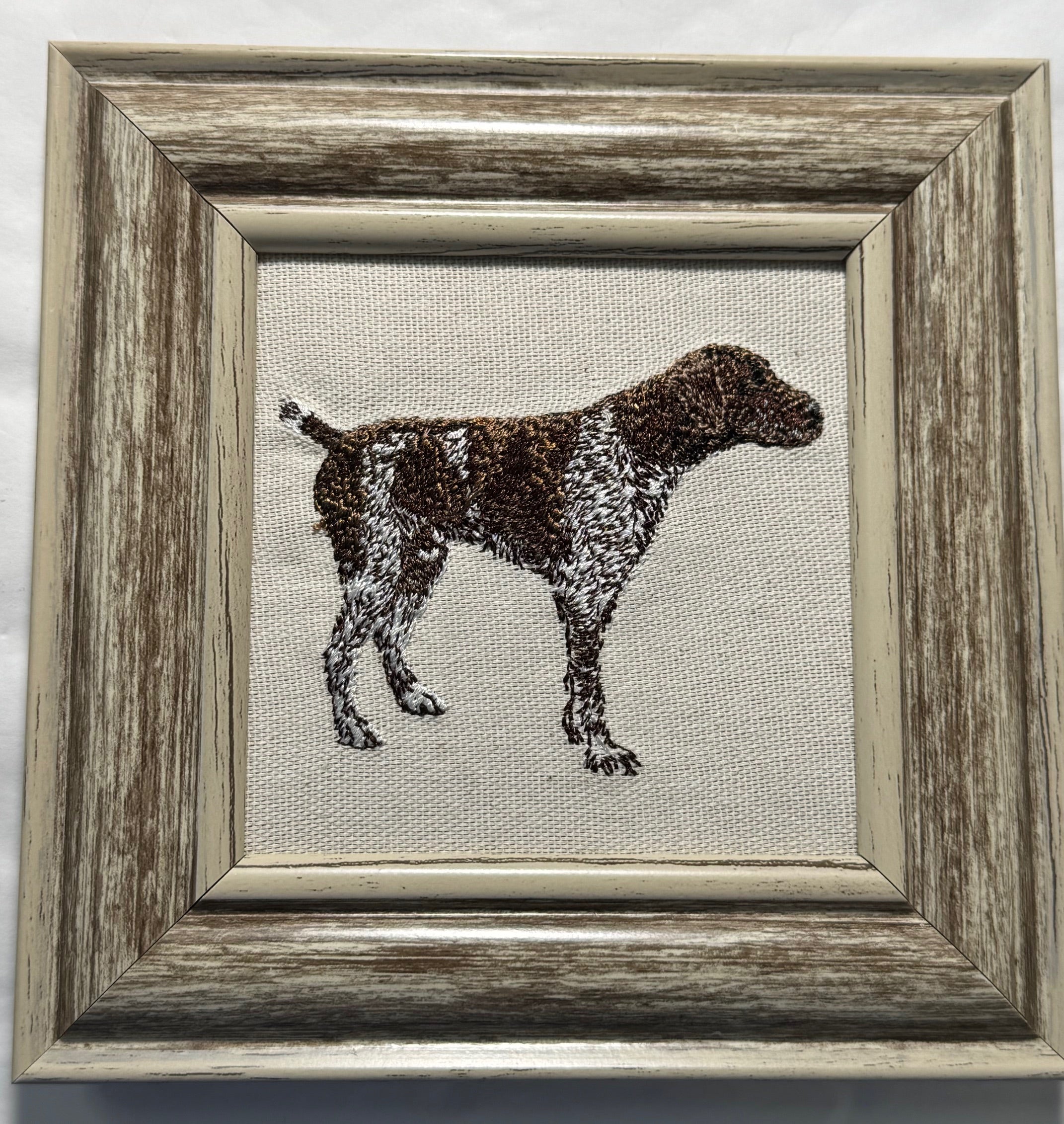 German Pointer Brown Machine Embroidered Framed Art | Tabletop Decor for Home or Office