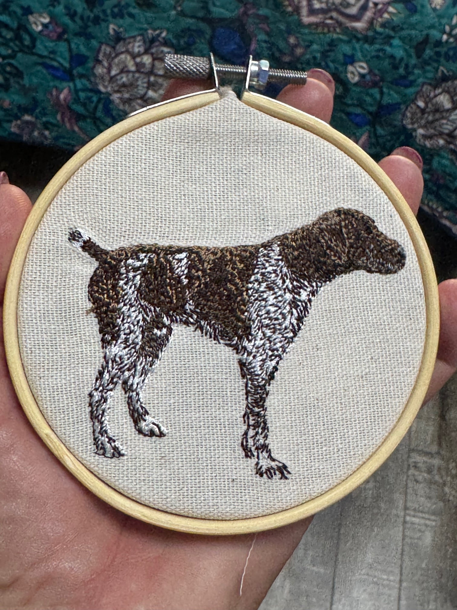 German Pointer Brown Machine Embroidered Framed Art | Tabletop Decor for Home or Office