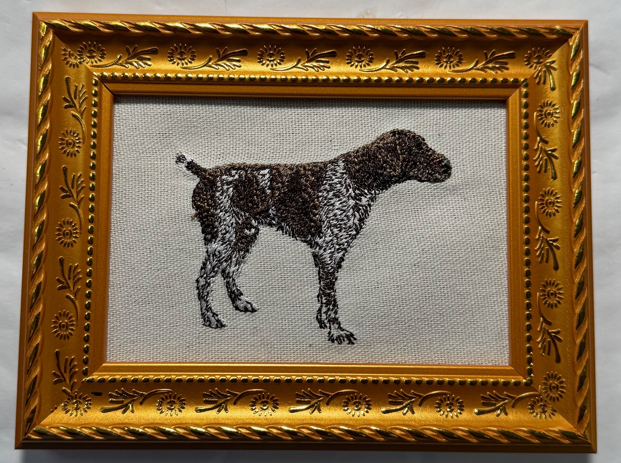 German Pointer Brown Machine Embroidered Framed Art | Tabletop Decor for Home or Office
