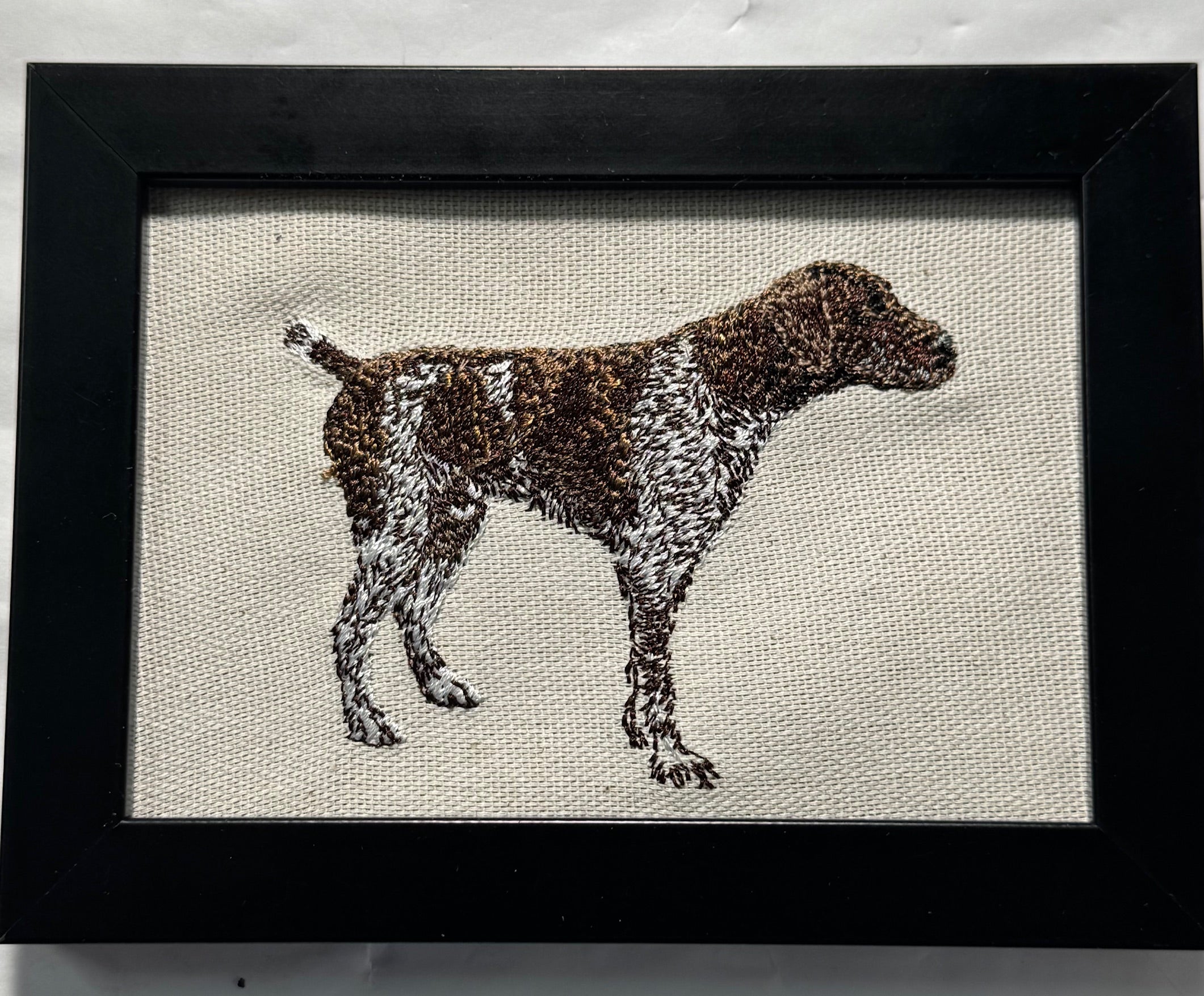 German Pointer Brown Machine Embroidered Framed Art | Tabletop Decor for Home or Office