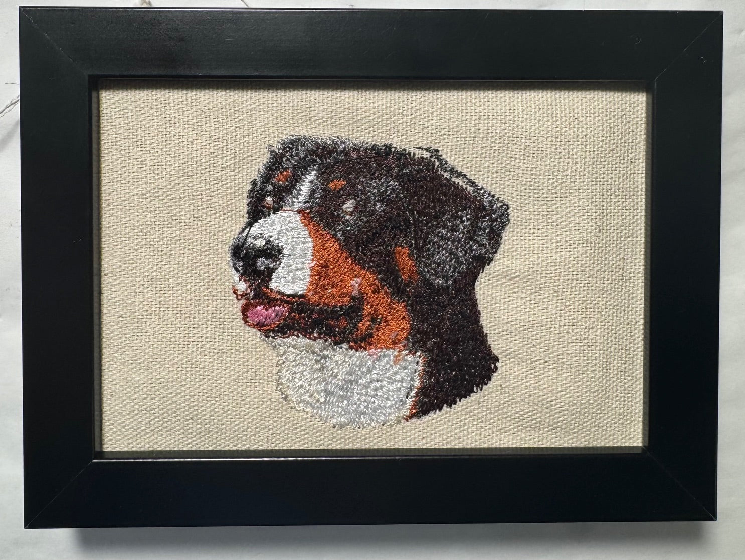 Bernese Mountain Dog Machine Embroidered Framed Art | Tabletop Decor for Home or Office