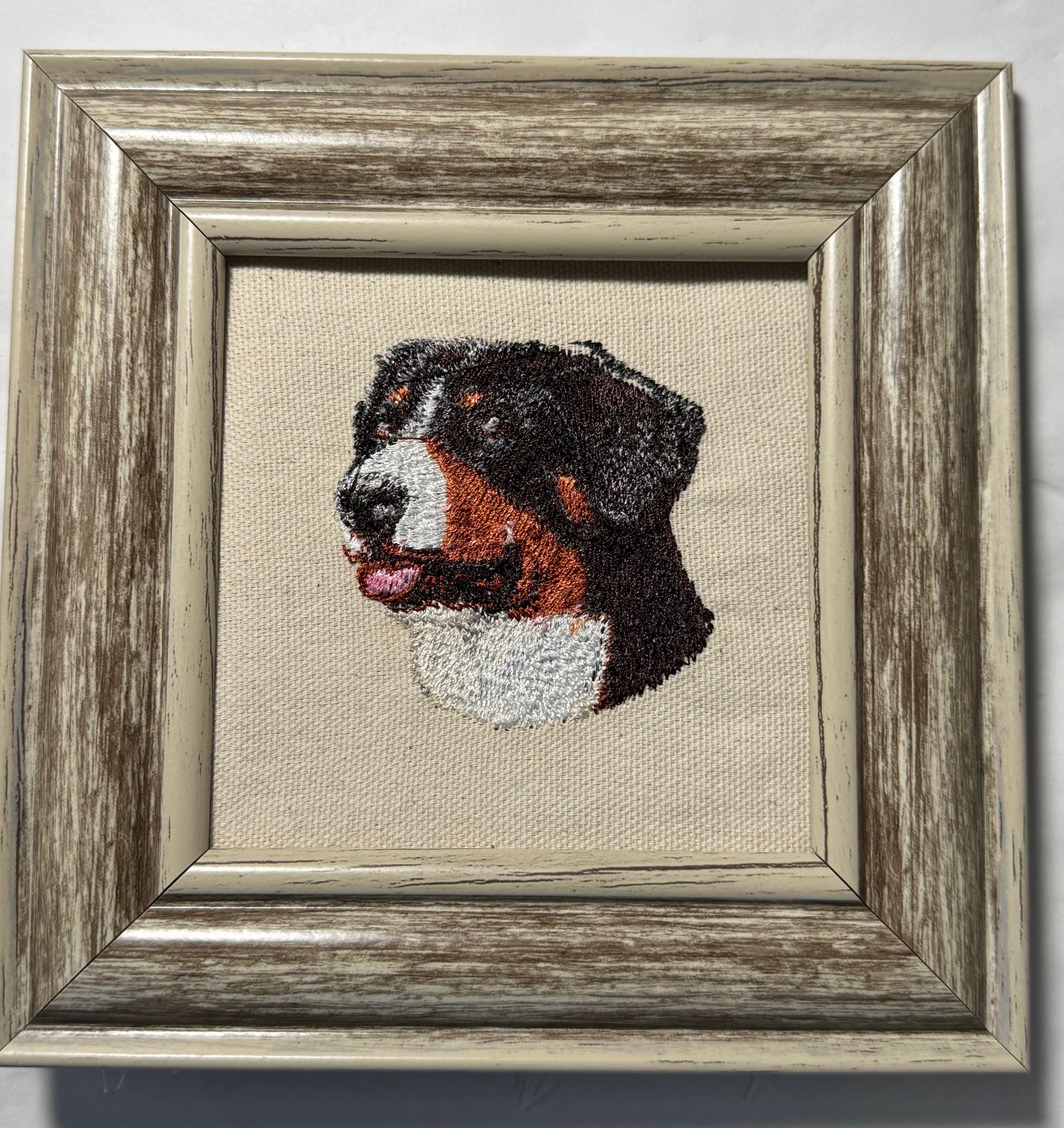 Bernese Mountain Dog Machine Embroidered Framed Art | Tabletop Decor for Home or Office