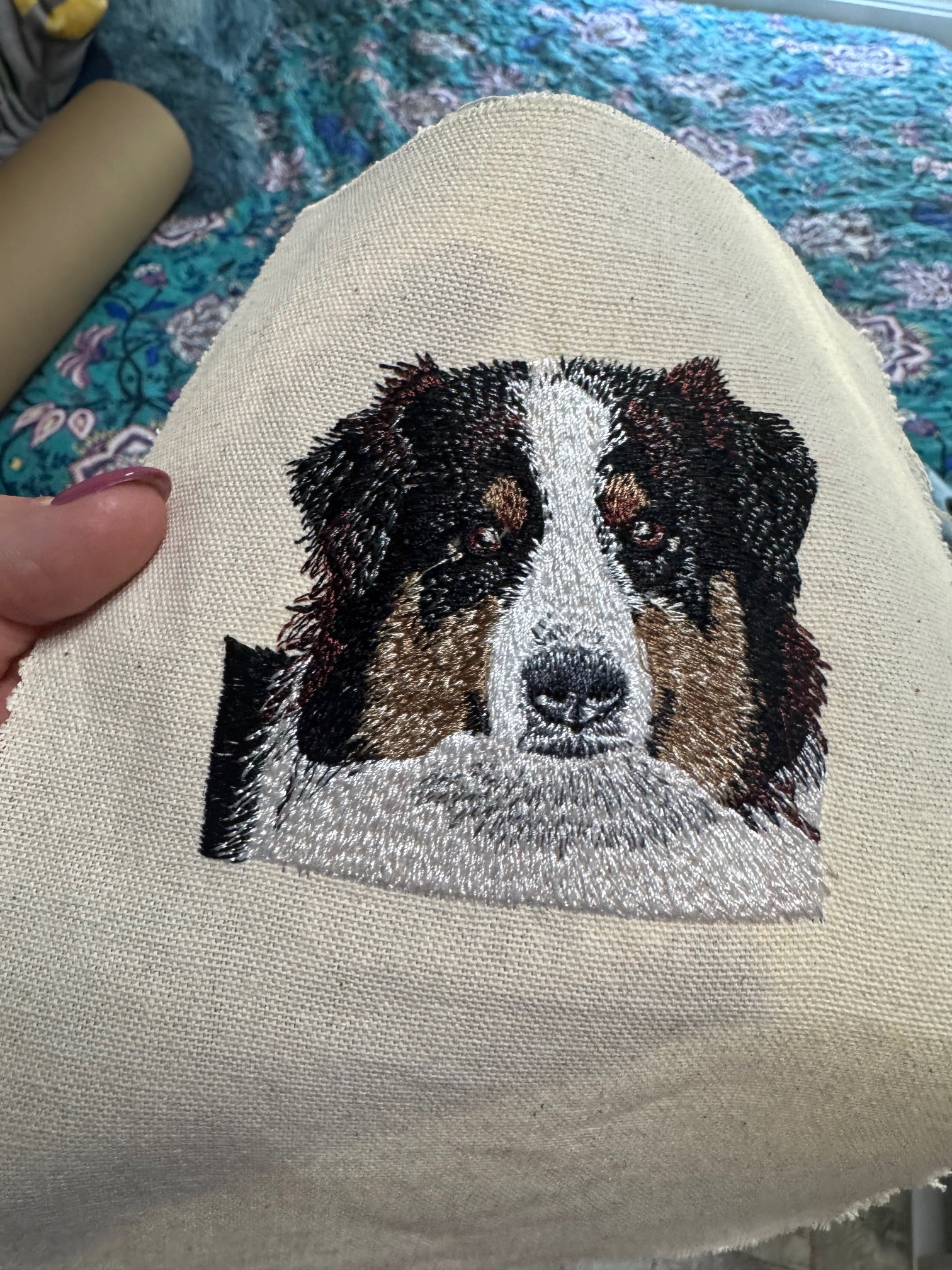 Bernese Mountain Dog Machine Embroidered Framed Art | Tabletop Decor for Home or Office