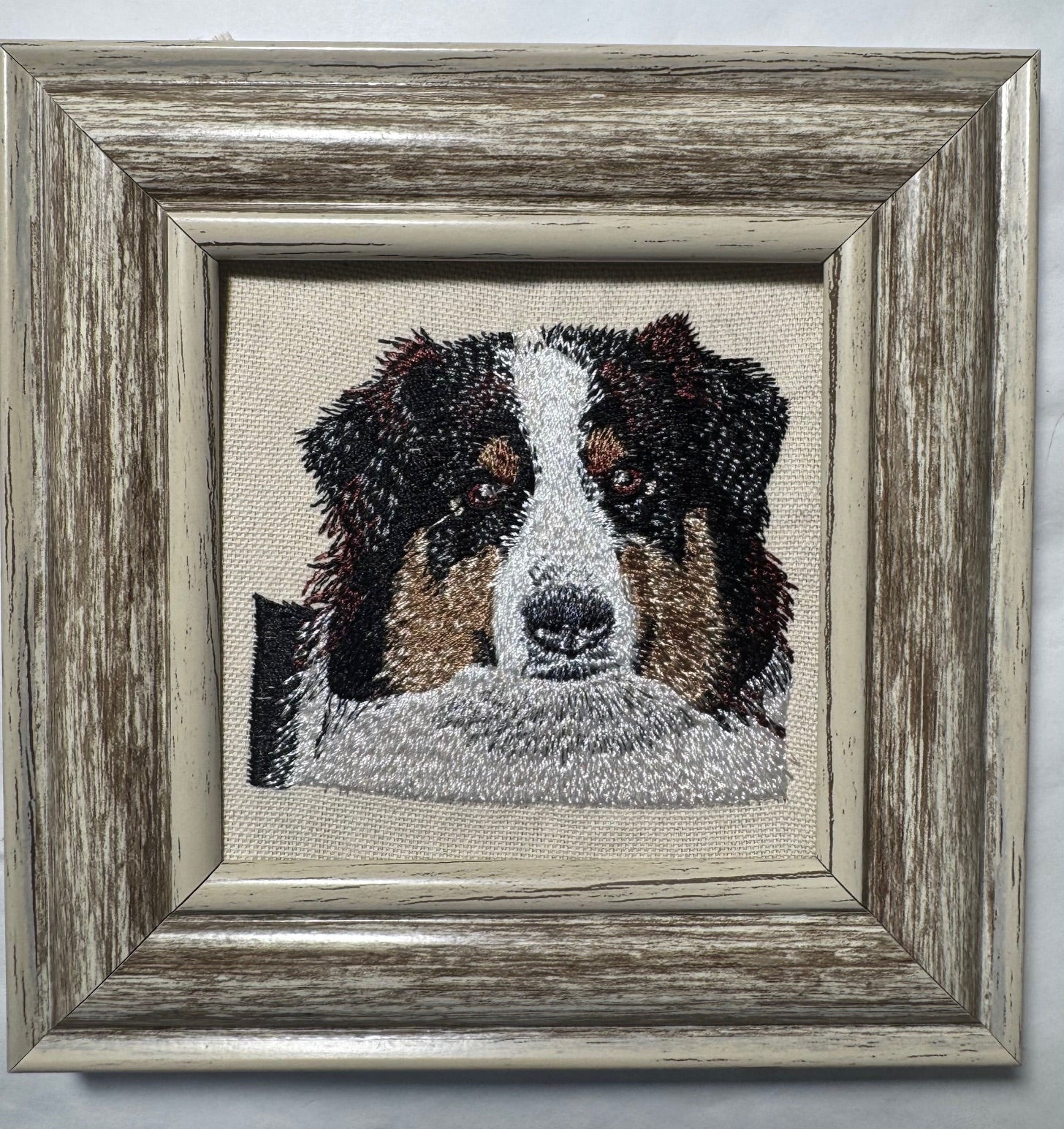 Bernese Mountain Dog Machine Embroidered Framed Art | Tabletop Decor for Home or Office
