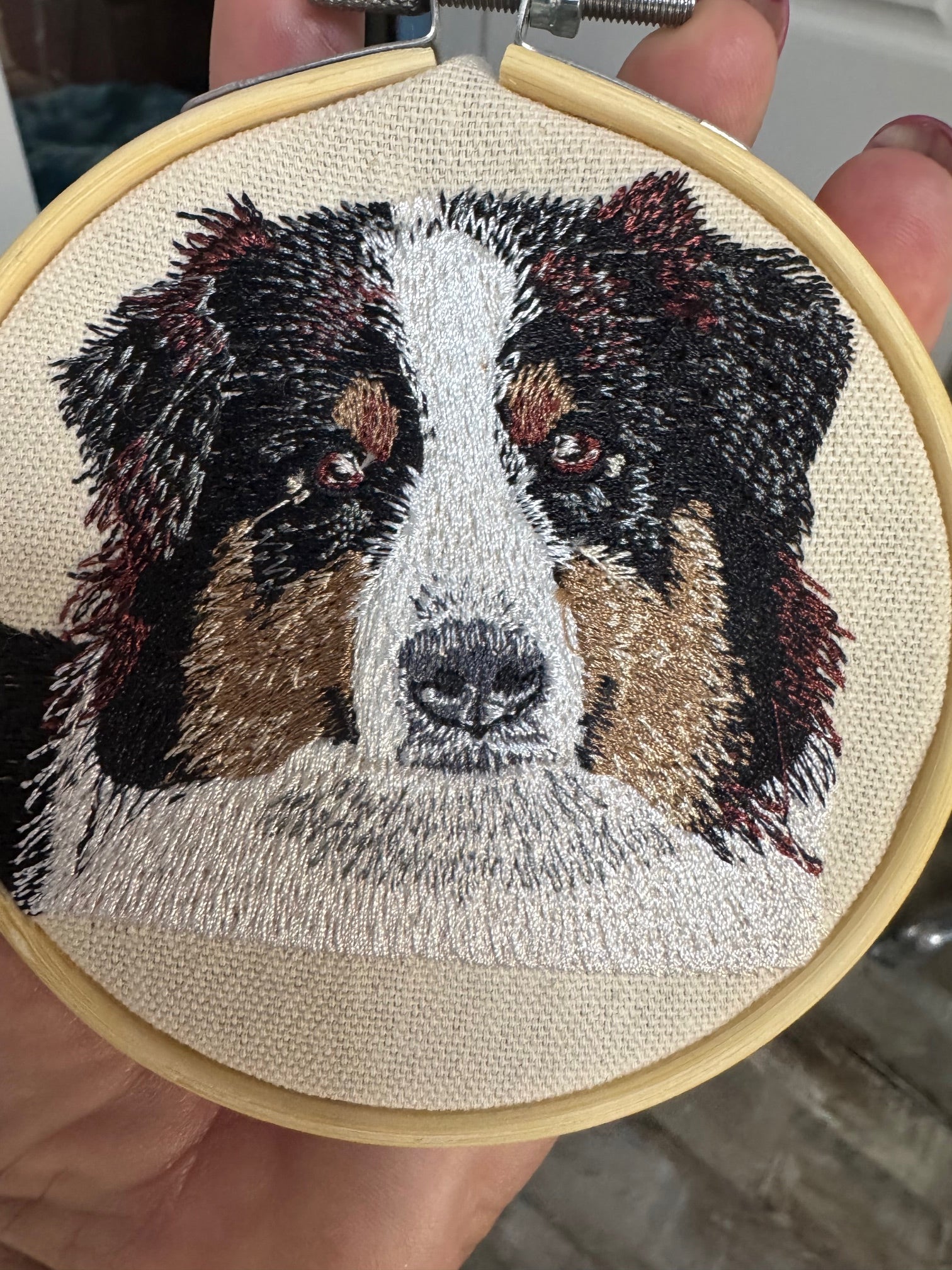 Bernese Mountain Dog Machine Embroidered Framed Art | Tabletop Decor for Home or Office