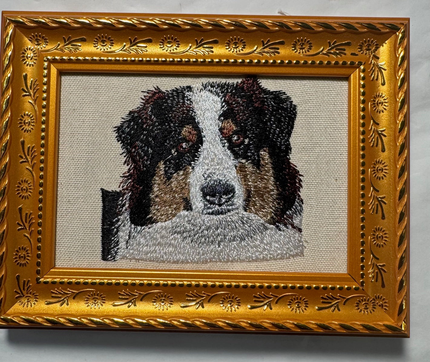 Bernese Mountain Dog Machine Embroidered Framed Art | Tabletop Decor for Home or Office