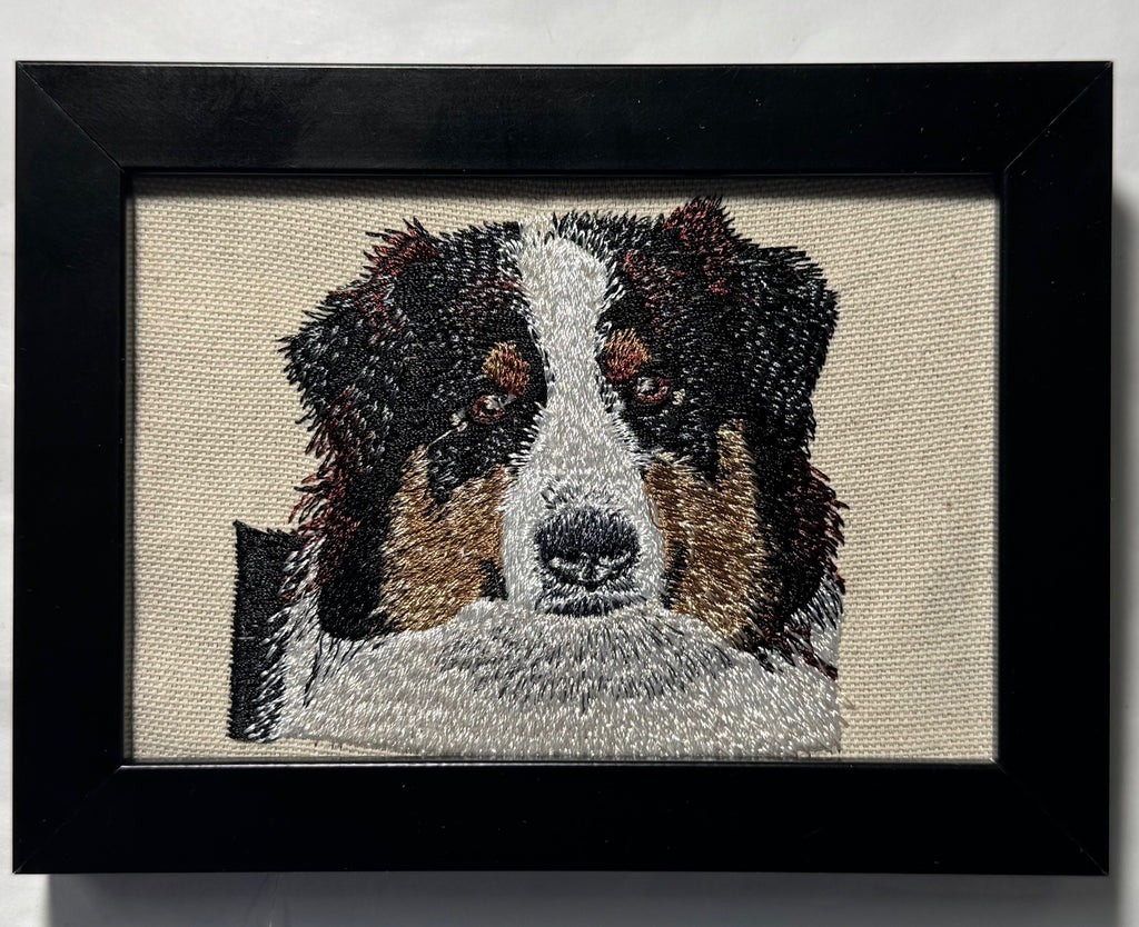 Bernese Mountain Dog Machine Embroidered Framed Art | Tabletop Decor for Home or Office