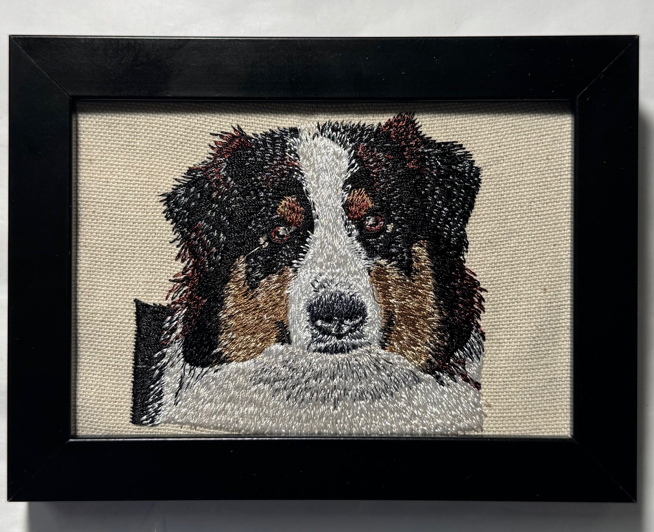 Bernese Mountain Dog Machine Embroidered Framed Art | Tabletop Decor for Home or Office