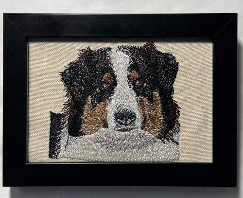 Bernese Mountain Dog Machine Embroidered Framed Art | Tabletop Decor for Home or Office