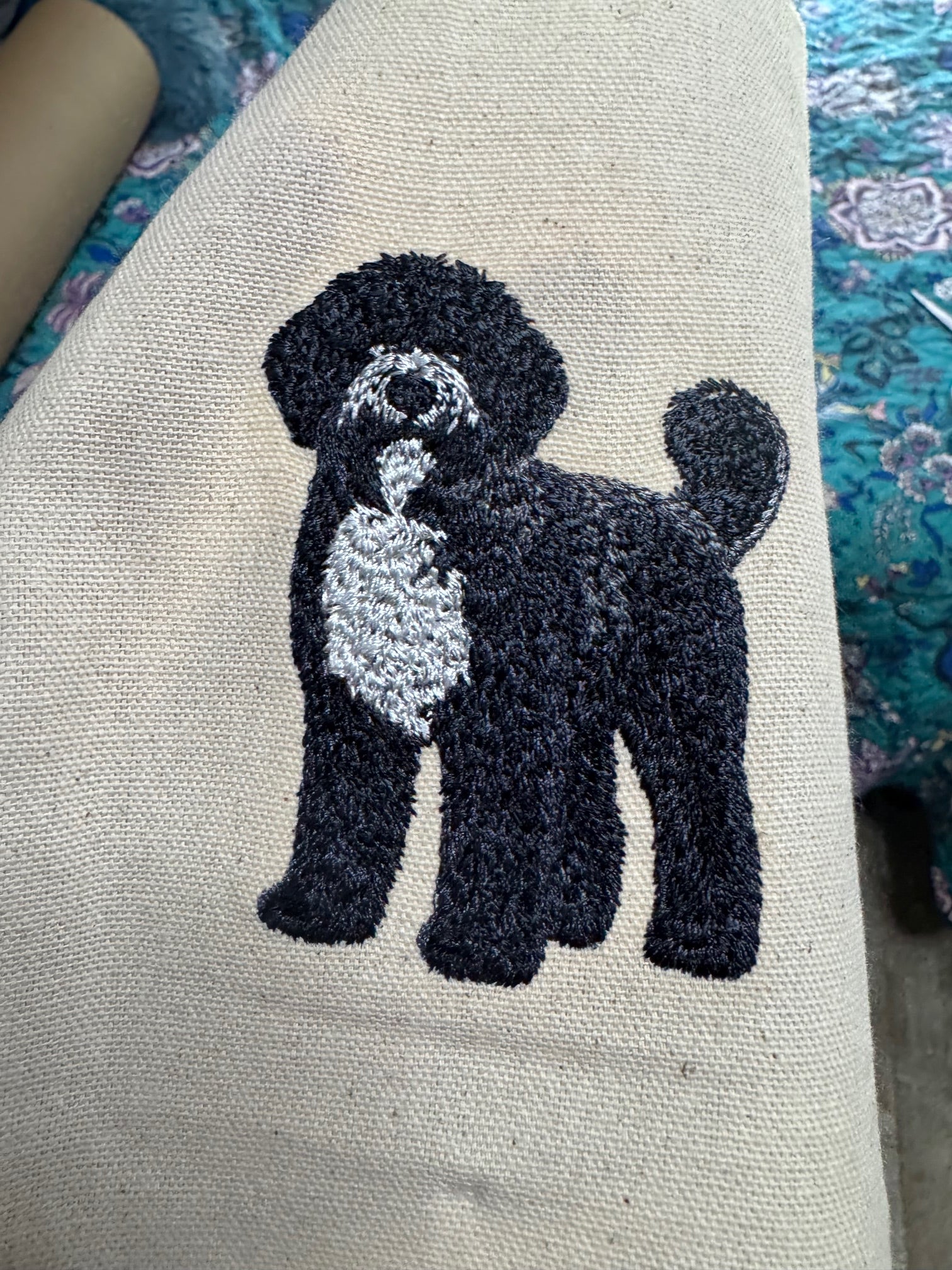 Portuguese Water Dog Labradoodle Machine Embroidered Framed Art | Tabletop Decor for Home or Office