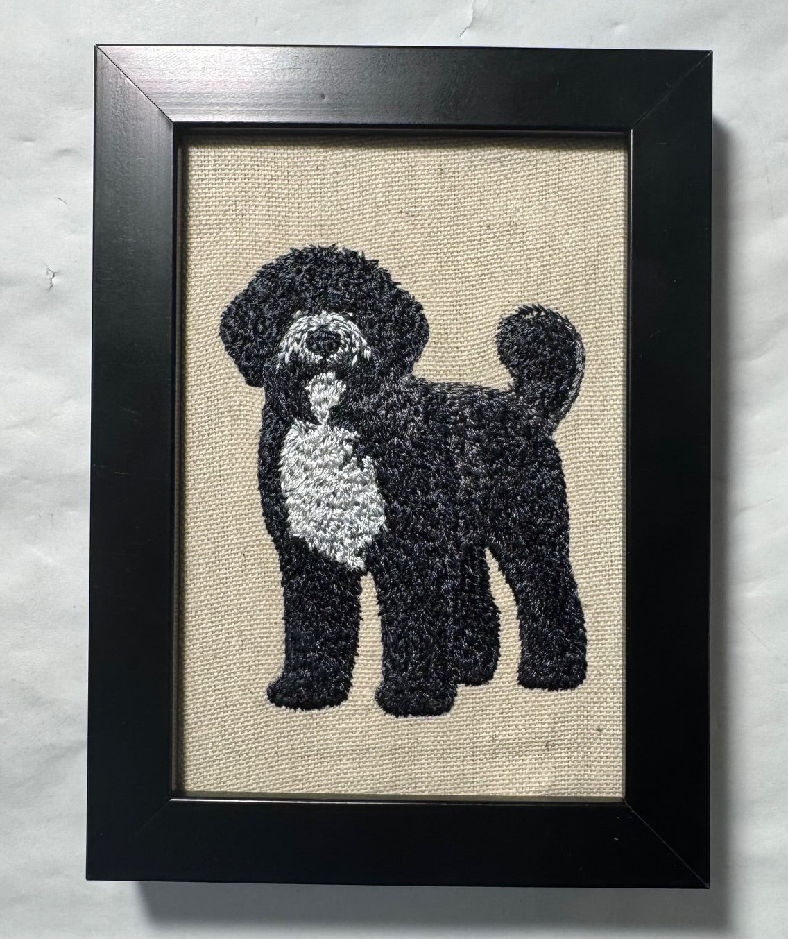 Portuguese Water Dog Labradoodle Machine Embroidered Framed Art | Tabletop Decor for Home or Office