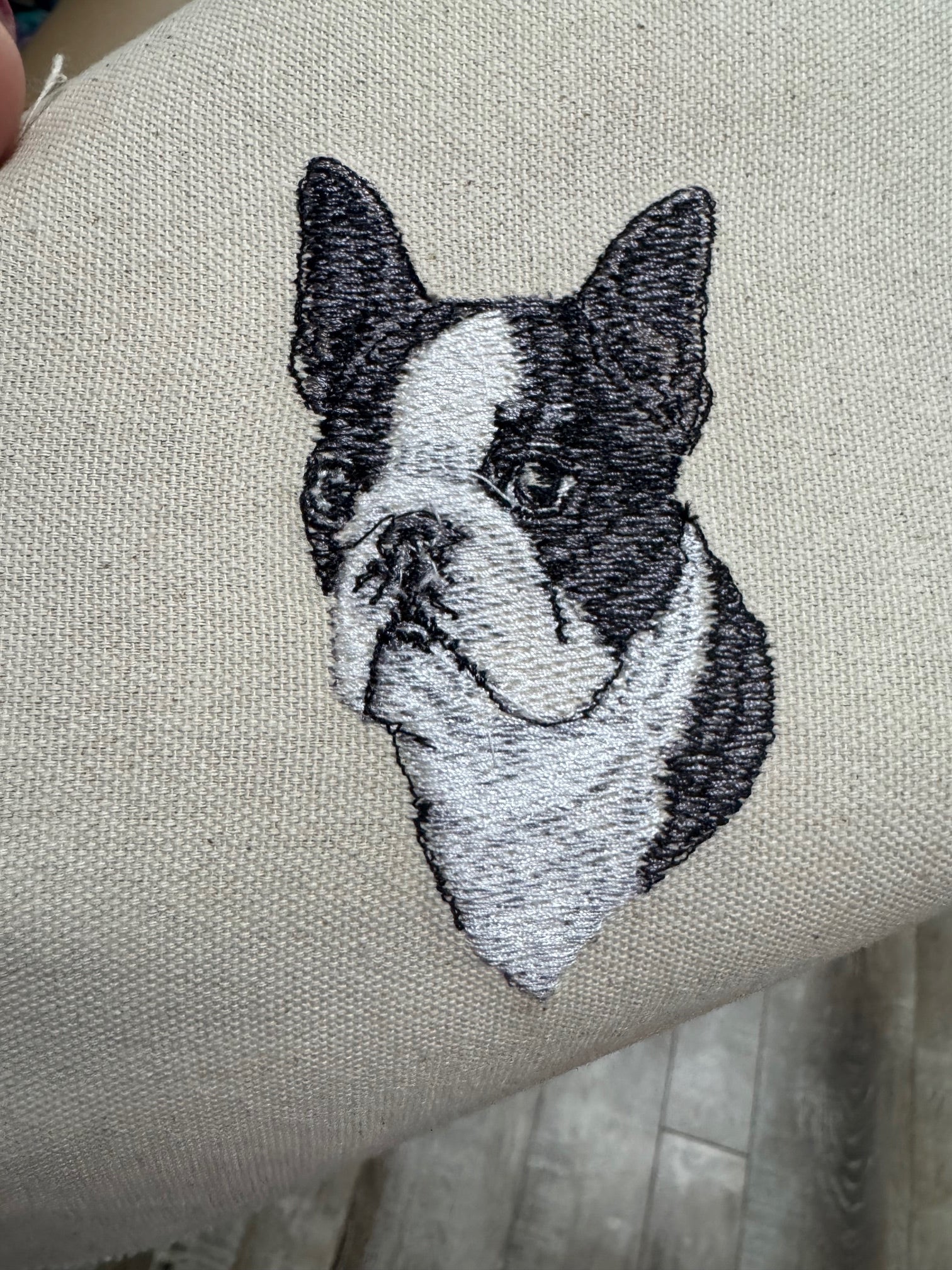 Boston Terrier Machine Embroidered Framed Art | Tabletop Decor for Home or Office