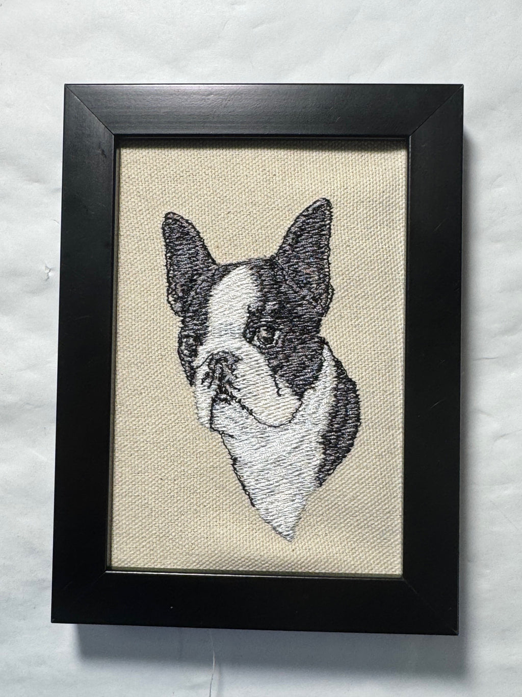 Boston Terrier Machine Embroidered Framed Art | Tabletop Decor for Home or Office