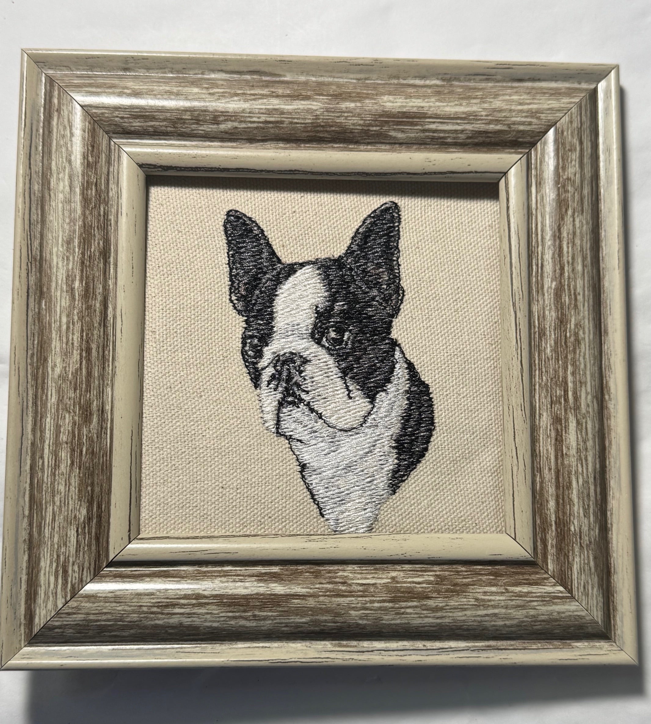 Boston Terrier Machine Embroidered Framed Art | Tabletop Decor for Home or Office