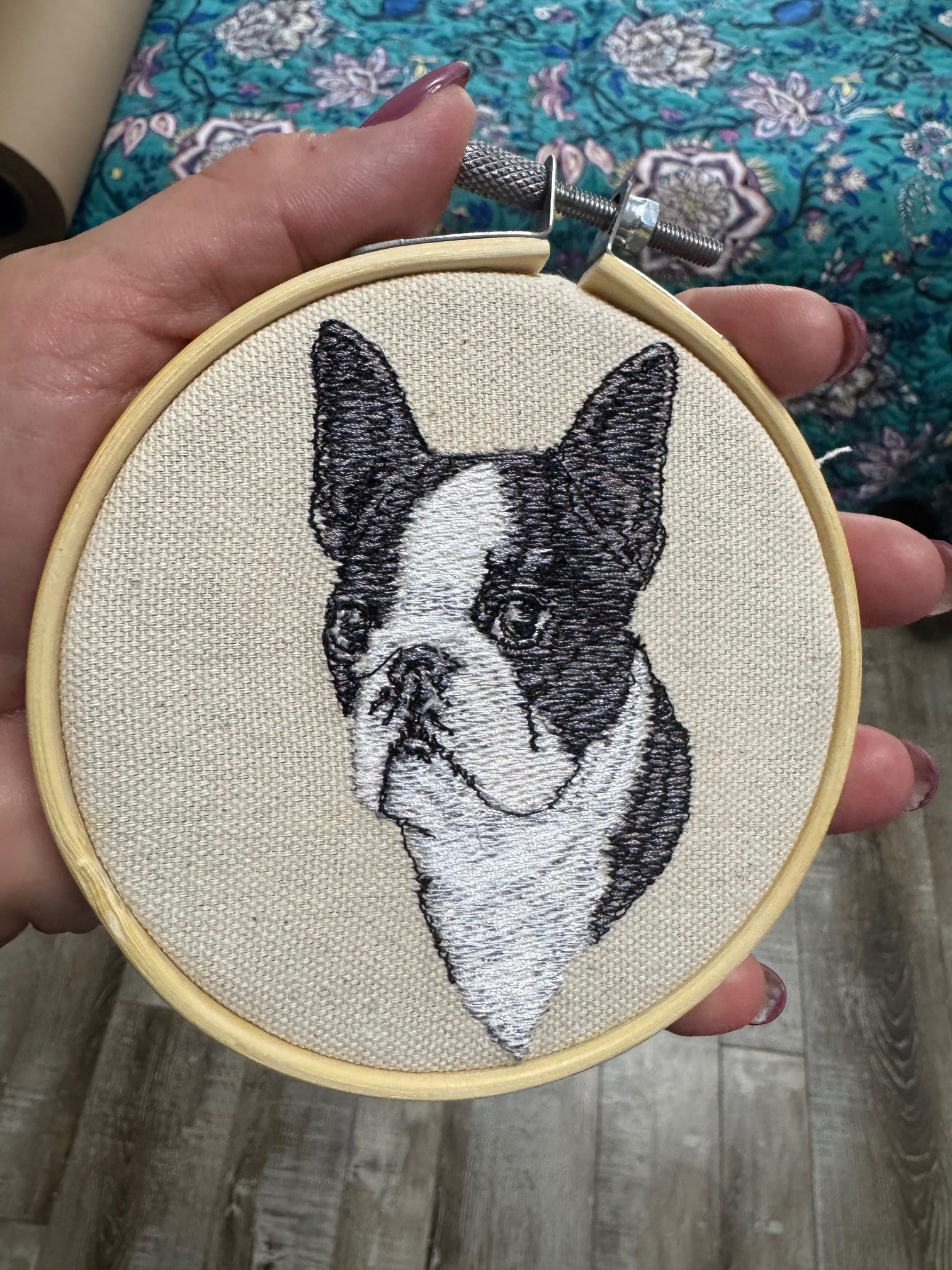 Boston Terrier Machine Embroidered Framed Art | Tabletop Decor for Home or Office
