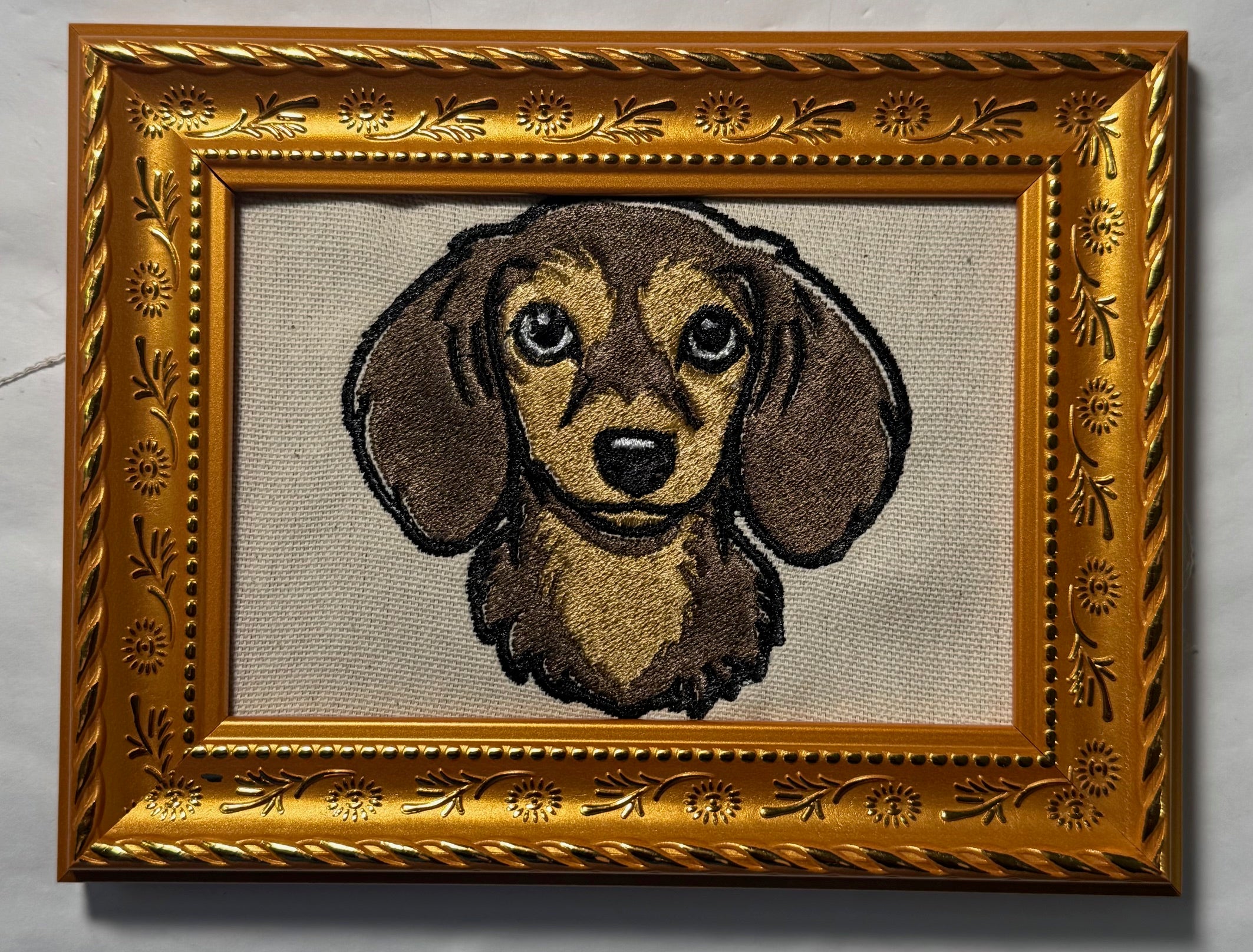 Dachshund Machine Embroidered Framed Art | Tabletop Decor for Home or Office