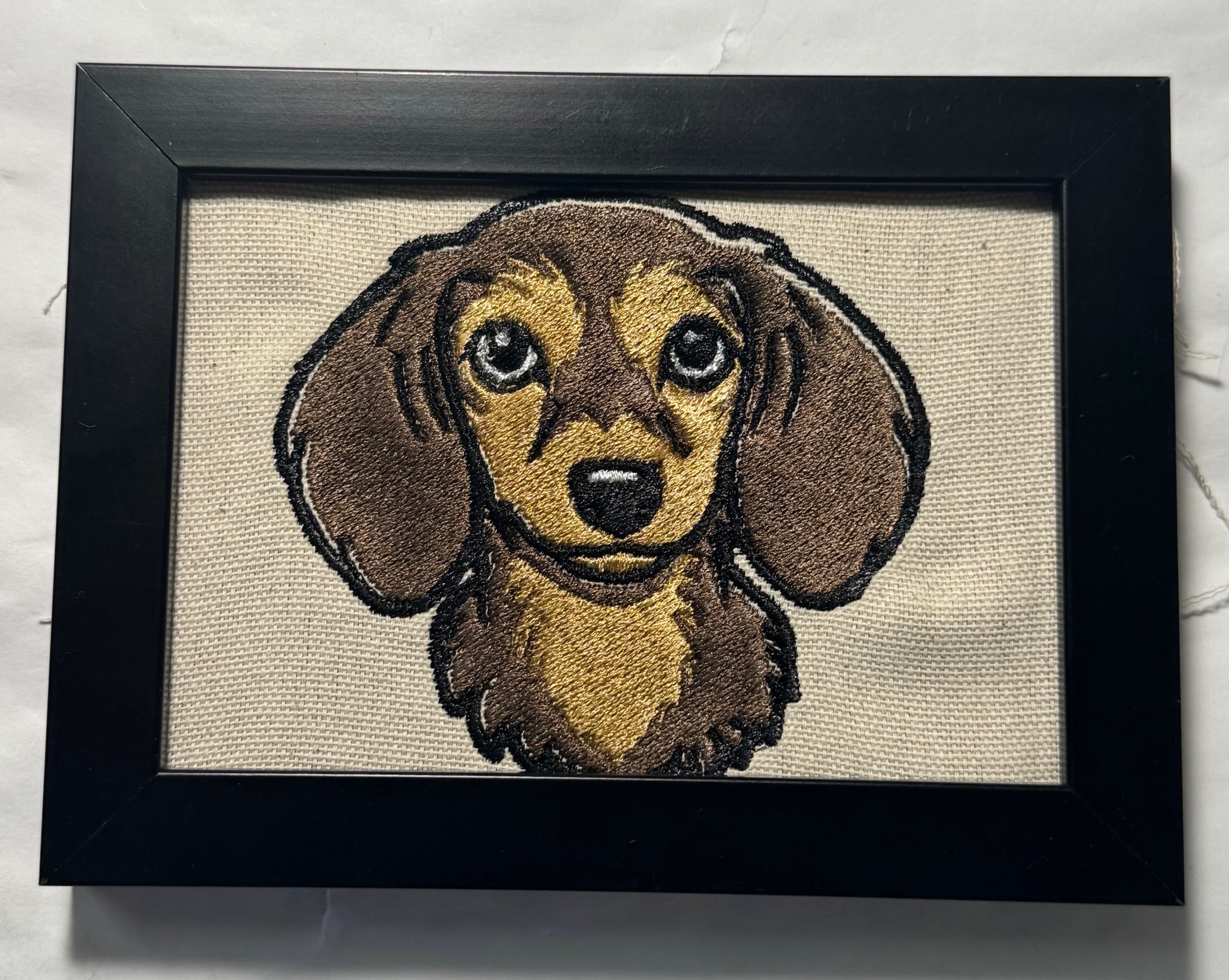 Dachshund Machine Embroidered Framed Art | Tabletop Decor for Home or Office