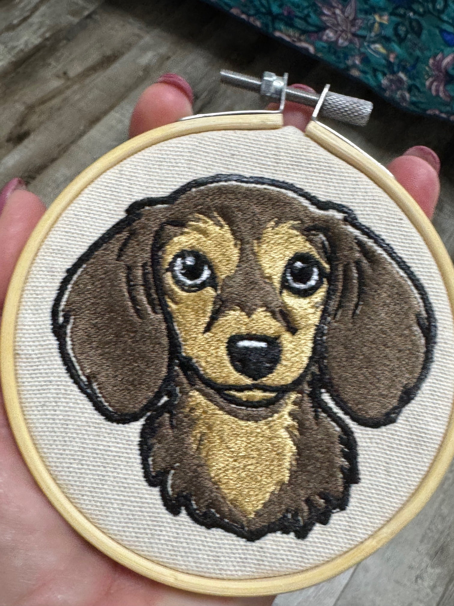 Dachshund Machine Embroidered Framed Art | Tabletop Decor for Home or Office